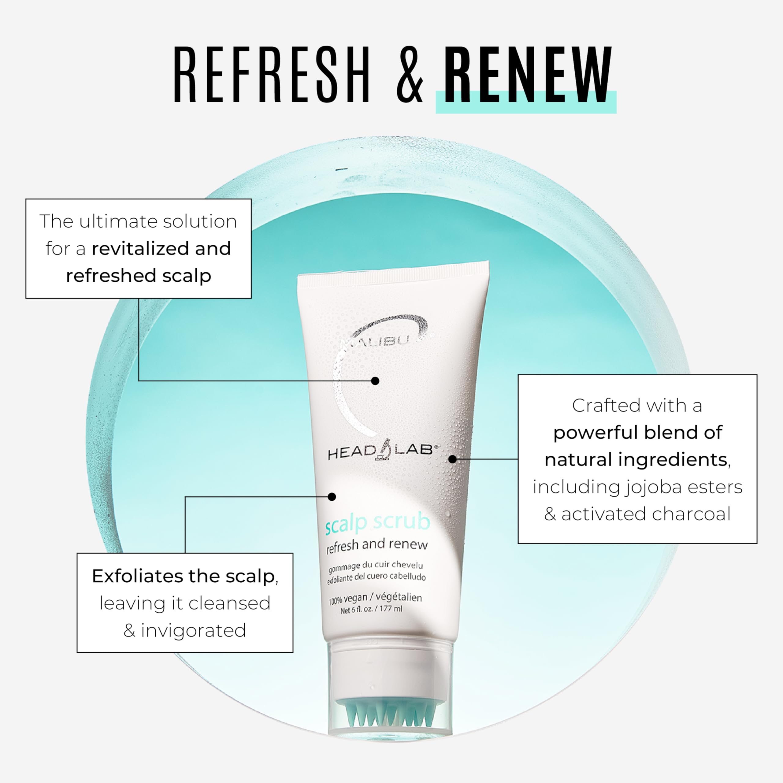 Malibu C Head Lab Scalp Scrub – Gentle Exfoliant with Activated Charcoal & Jojoba Esters (6 oz)