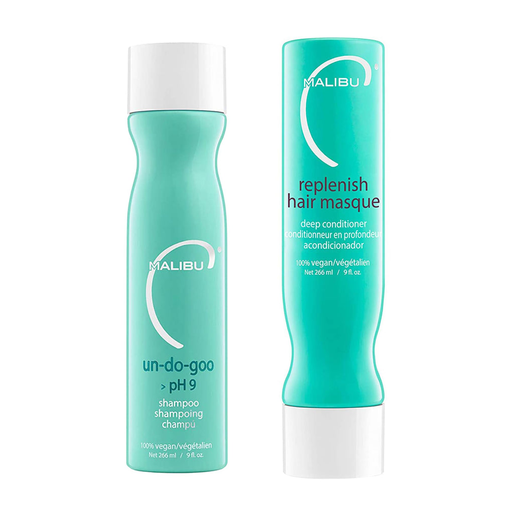 Malibu C Un-Do-Goo Shampoo & Replenish Hair Masque Duo – Clarifying Shampoo + Deep Conditioning Mask for Build-Up (33.8 oz)