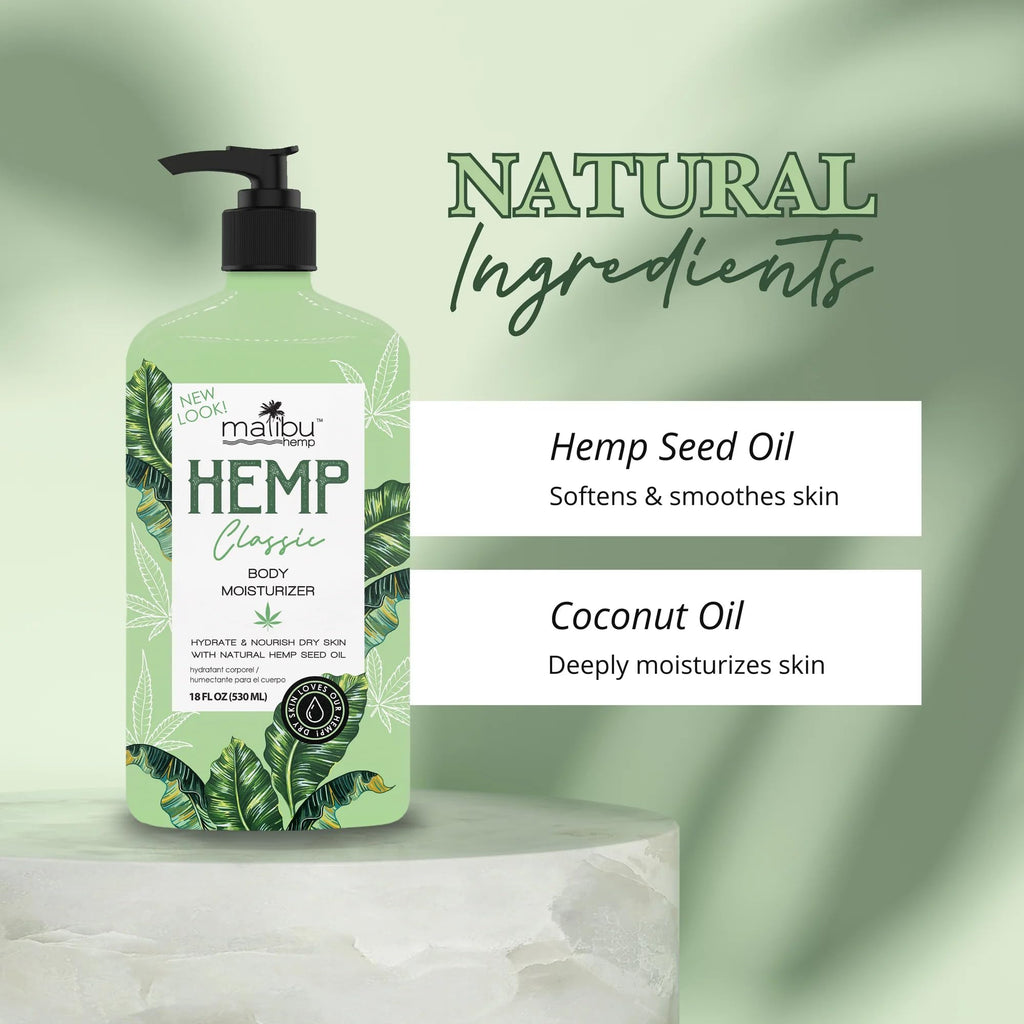 Malibu Hemp Classic Body Moisturizer – Hemp Seed Oil Lotion, Vegan, 18 oz