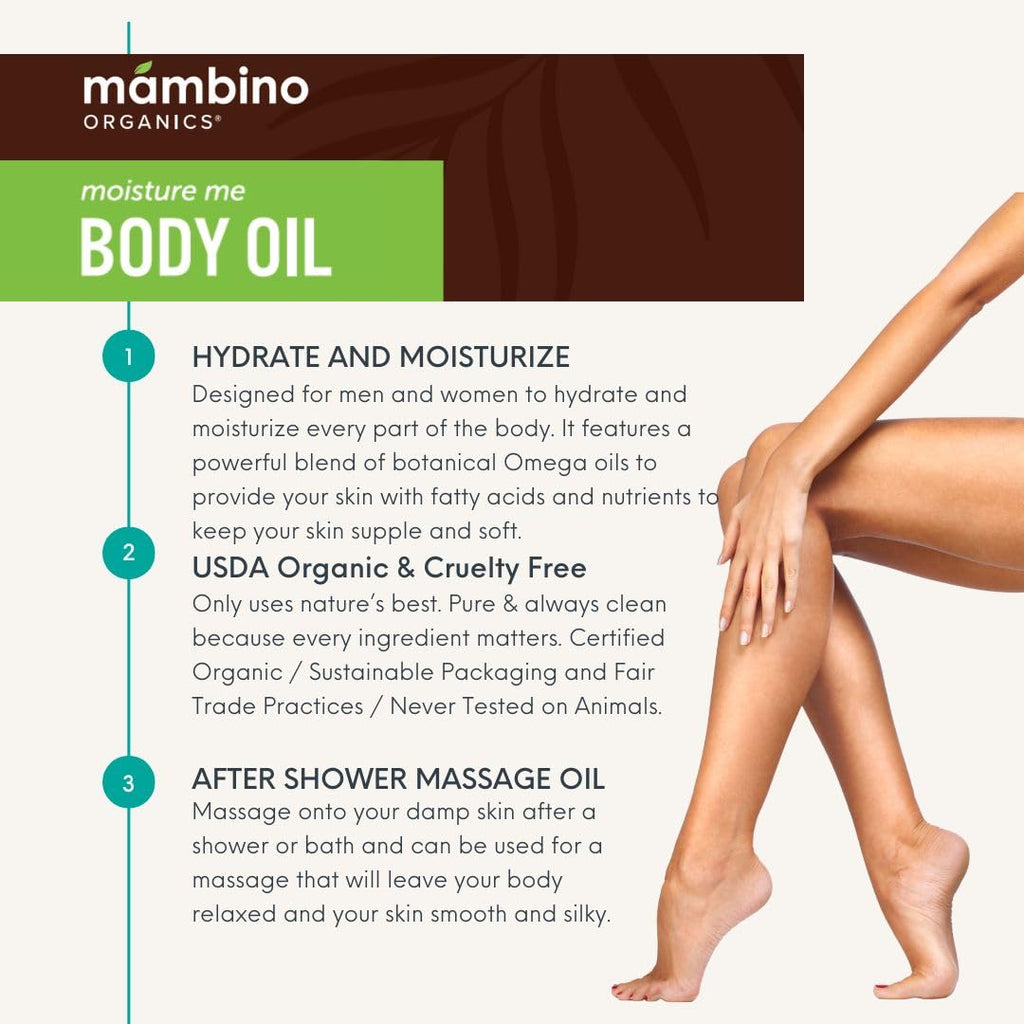 Mambino Organics Moisture Me Nourishing Body Oil – Lightweight, Fast-Absorbing Hydration (4 oz)