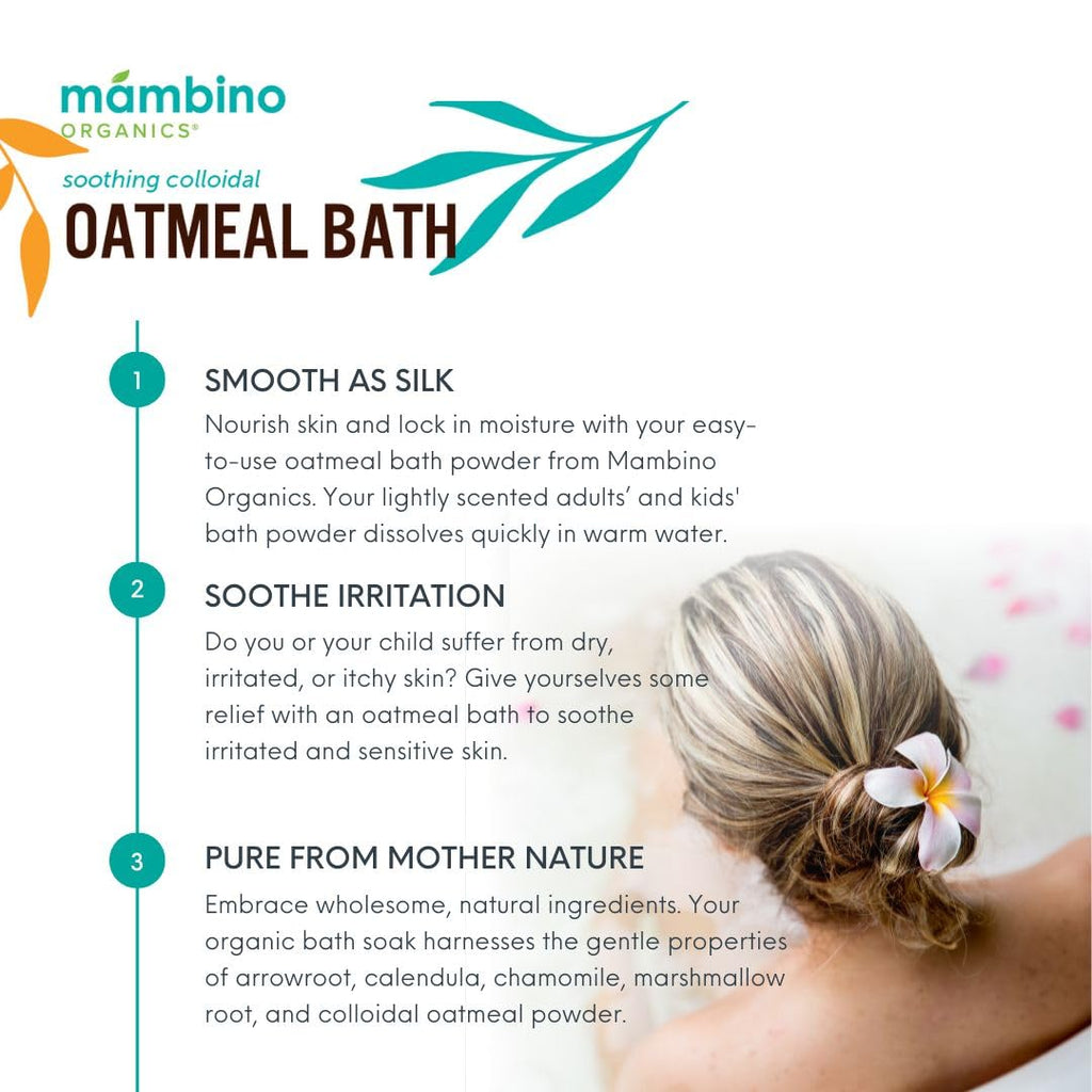 Mambino Organics Calming Skin Set – Oatmeal Bath Powder & Soothing Body Oil (Fragrance-Free, Vegan)