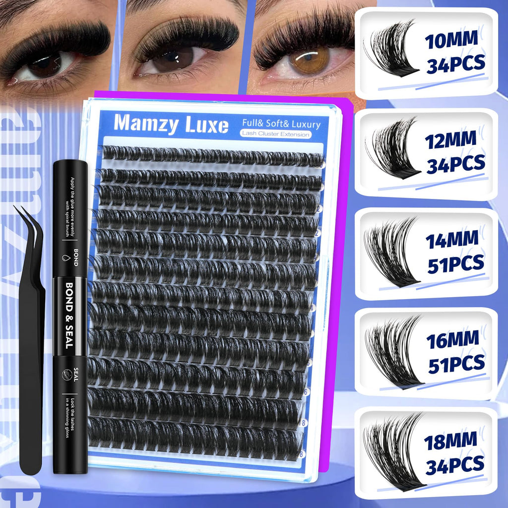 Mamzy Luxe Fluffy Lash Clusters Kit 100D 10-18mm | DIY Full-Volume Eyelash Extensions