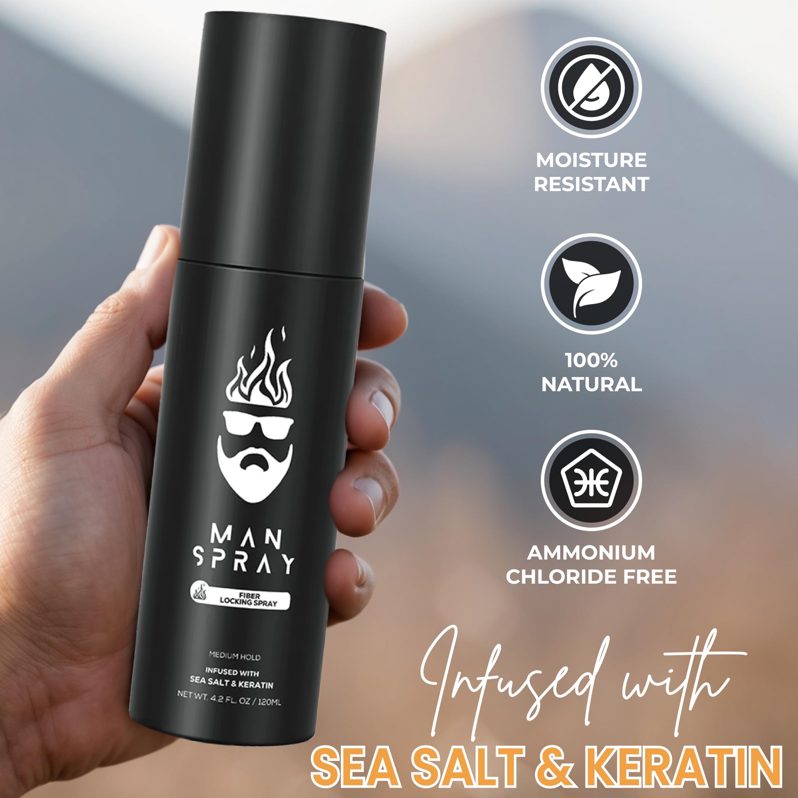 Man Essentials Hair Fiber Locking Spray – Sea Salt & Keratin for Lasting Hold | THE MAN KIT
