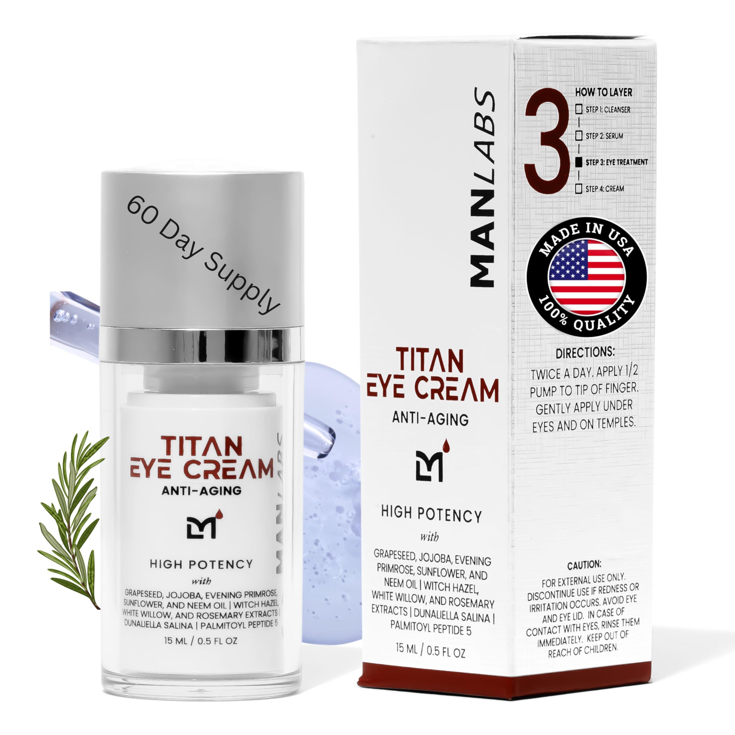 Man Labs Titan Eye Cream for Men – Anti-Aging, Dark Circles & Puffiness (Unscented)