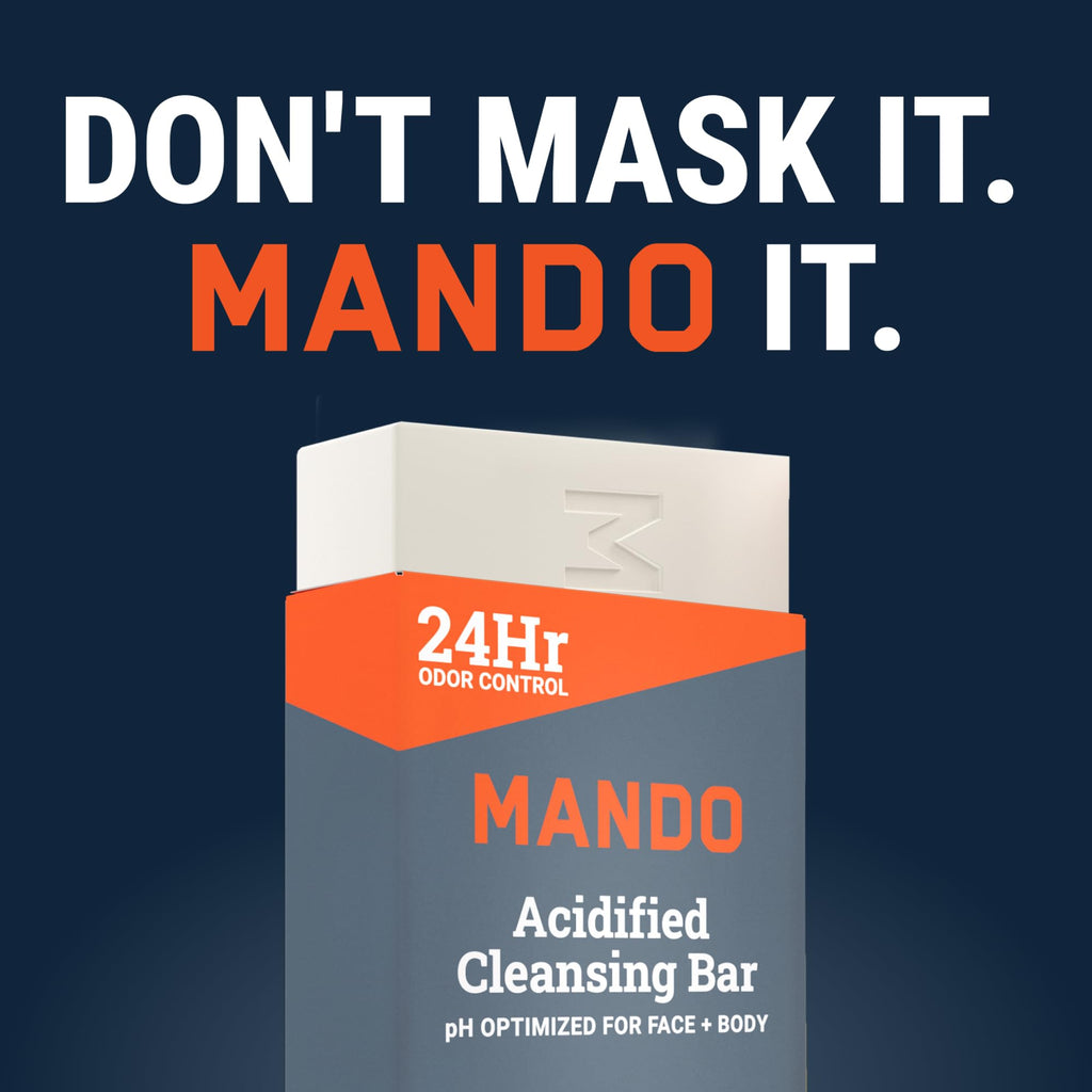 Mando 4-in-1 Acidified Cleansing Bar – 24-Hour Odor Control, Moisturizing, Pack of 2