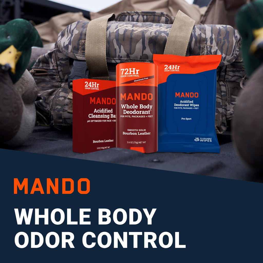 Mando Whole Body Deodorant 3-Pc System – Bourbon Leather, Aluminum & Baking Soda Free
