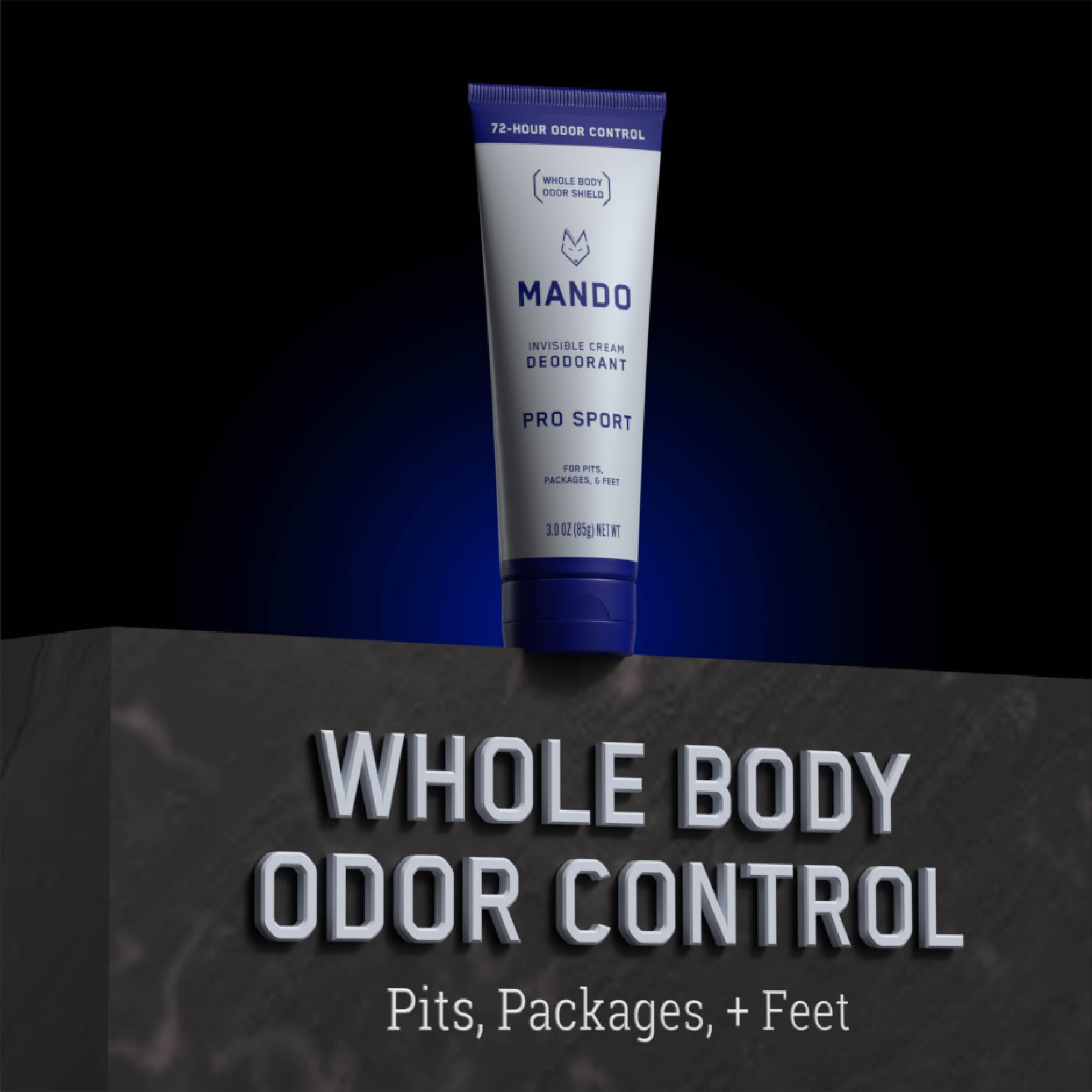 Mando Whole Body Deodorant for Men - Invisible Cream, 72-Hour Odor Control, Aluminum & Baking Soda Free (Pro Sport)