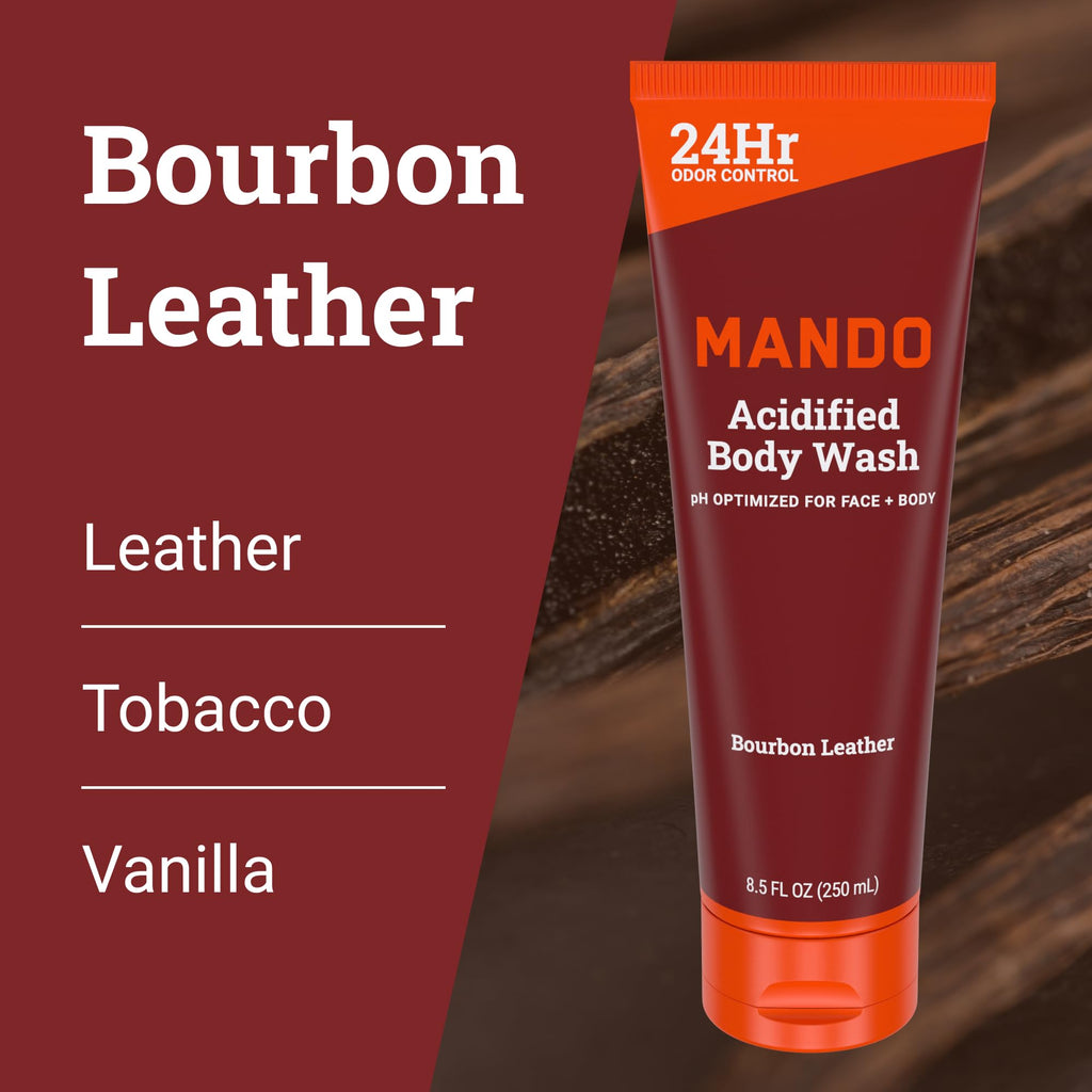 Mando Acidified Body Wash – 24-Hour Odor Control, SLS-Free, Bourbon Leather & Mt Fuji