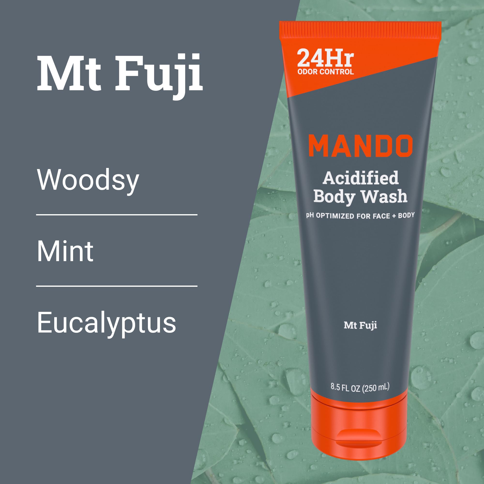 Mando Acidified Body Wash – 24-Hour Odor Control, SLS-Free, Bourbon Leather & Mt Fuji