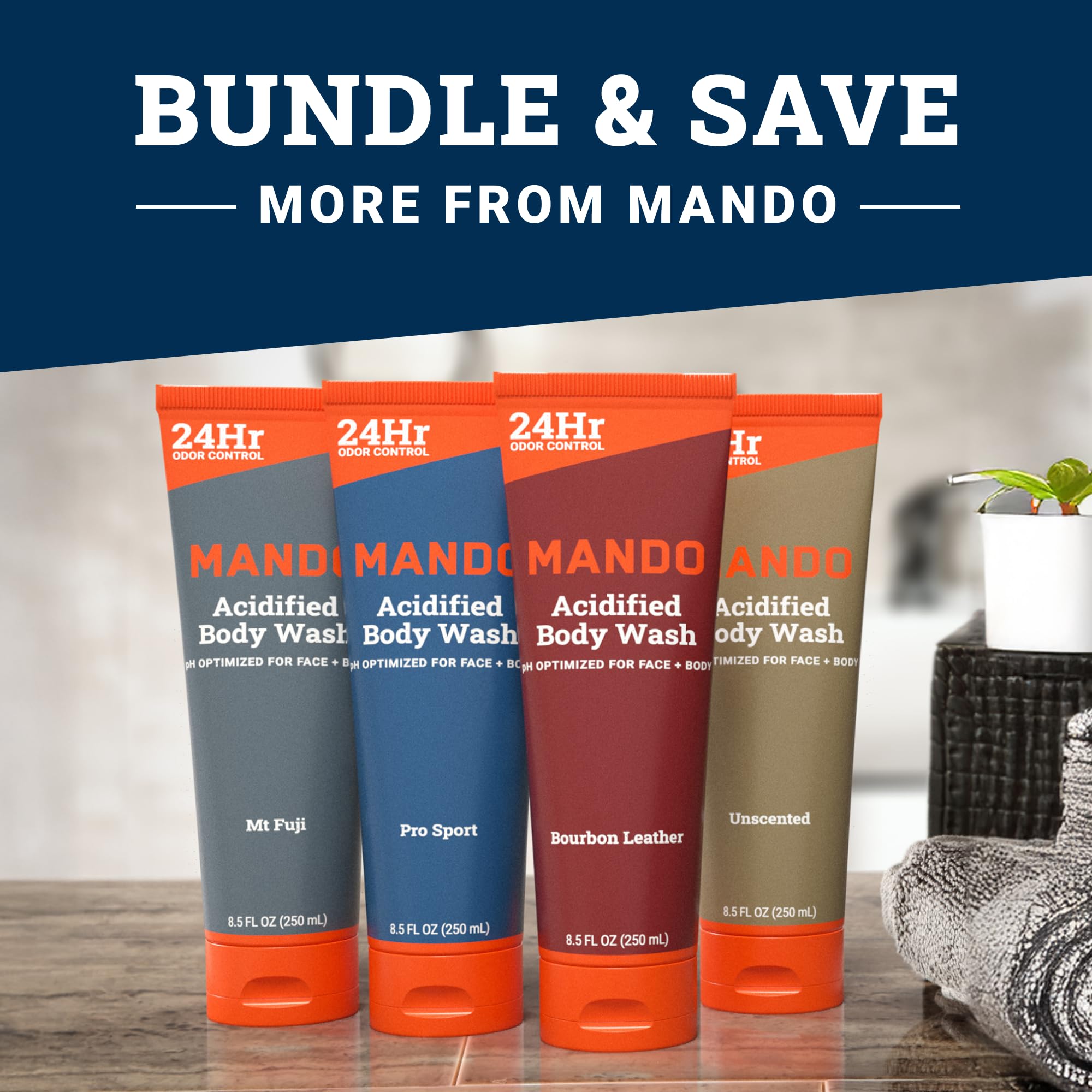 Mando Acidified Body Wash – 24-Hour Odor Control, SLS-Free, Bourbon Leather & Mt Fuji