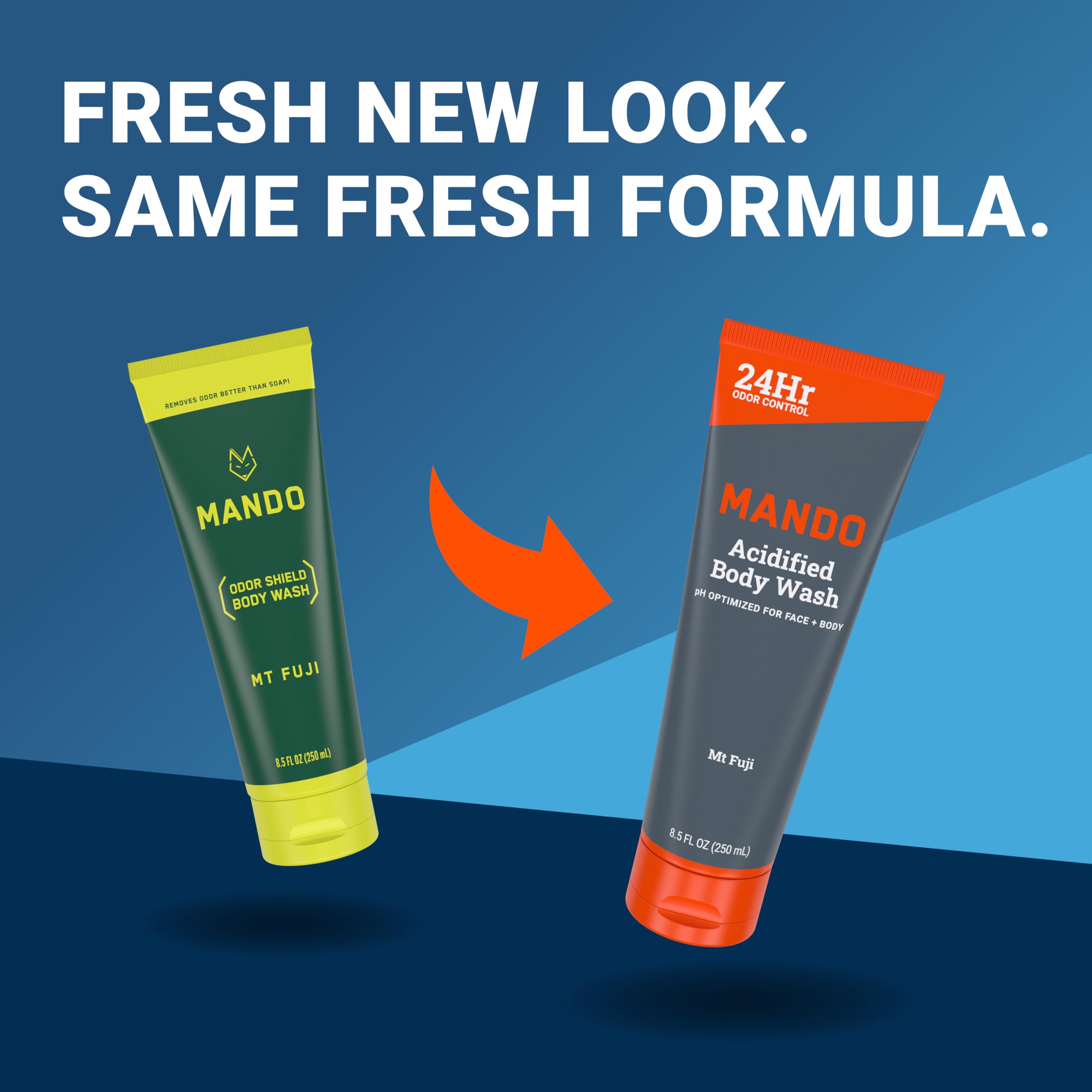 Mando Acidified Body Wash – 24-Hour Odor Control, SLS-Free, Bourbon Leather & Mt Fuji