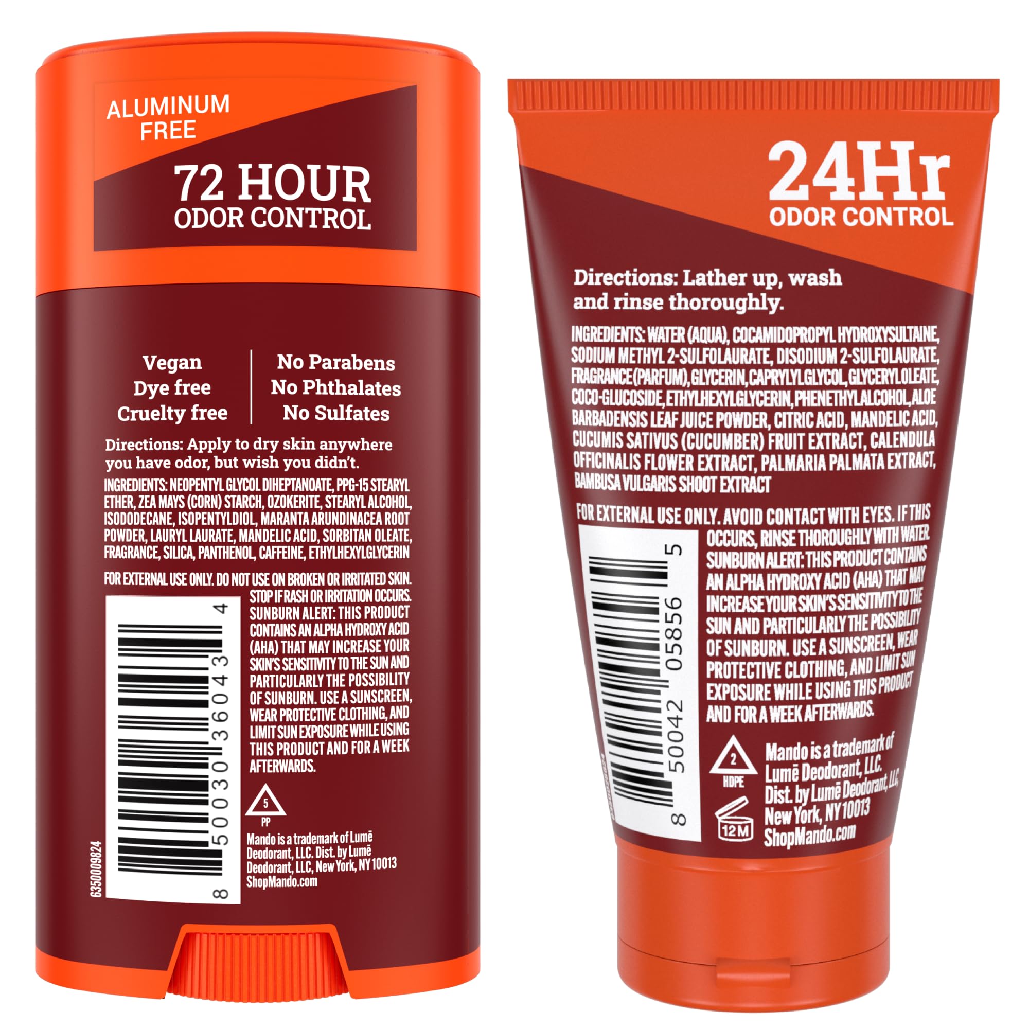 Mando Smooth Solid Stick (2.6 oz) + Acidified Body Wash (1.5 oz) – All-Day Odor Control, Bourbon Leather