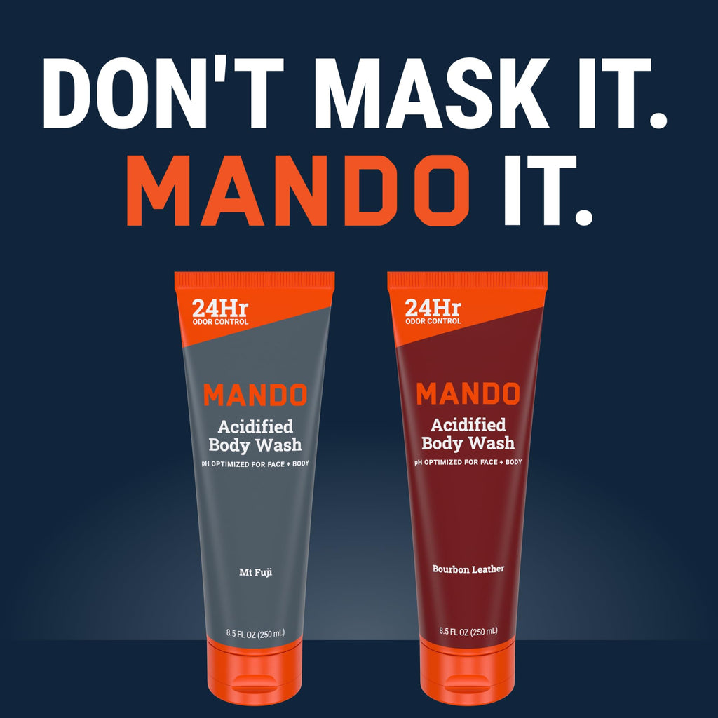 Mando Acidified Body Wash – 24-Hour Odor Control, SLS-Free, Bourbon Leather & Mt Fuji