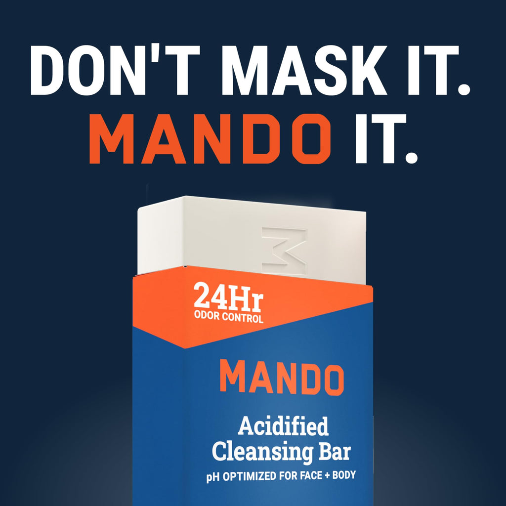 Mando Acidified Cleansing Bar - 24-Hour Odor Control, SLS-Free, Pro Sport