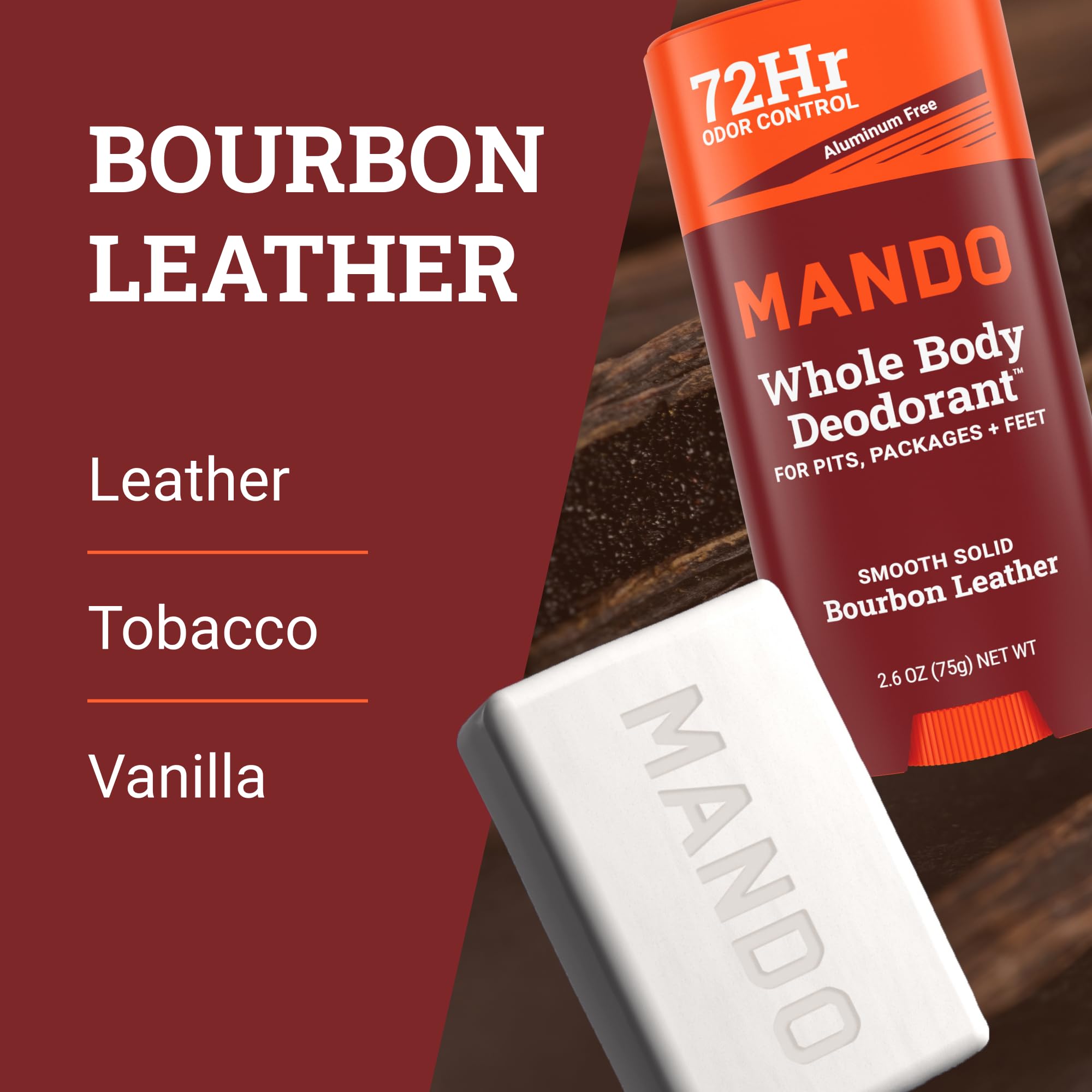 Mando Whole Body Deodorant 3-Pc System – Bourbon Leather, Aluminum & Baking Soda Free