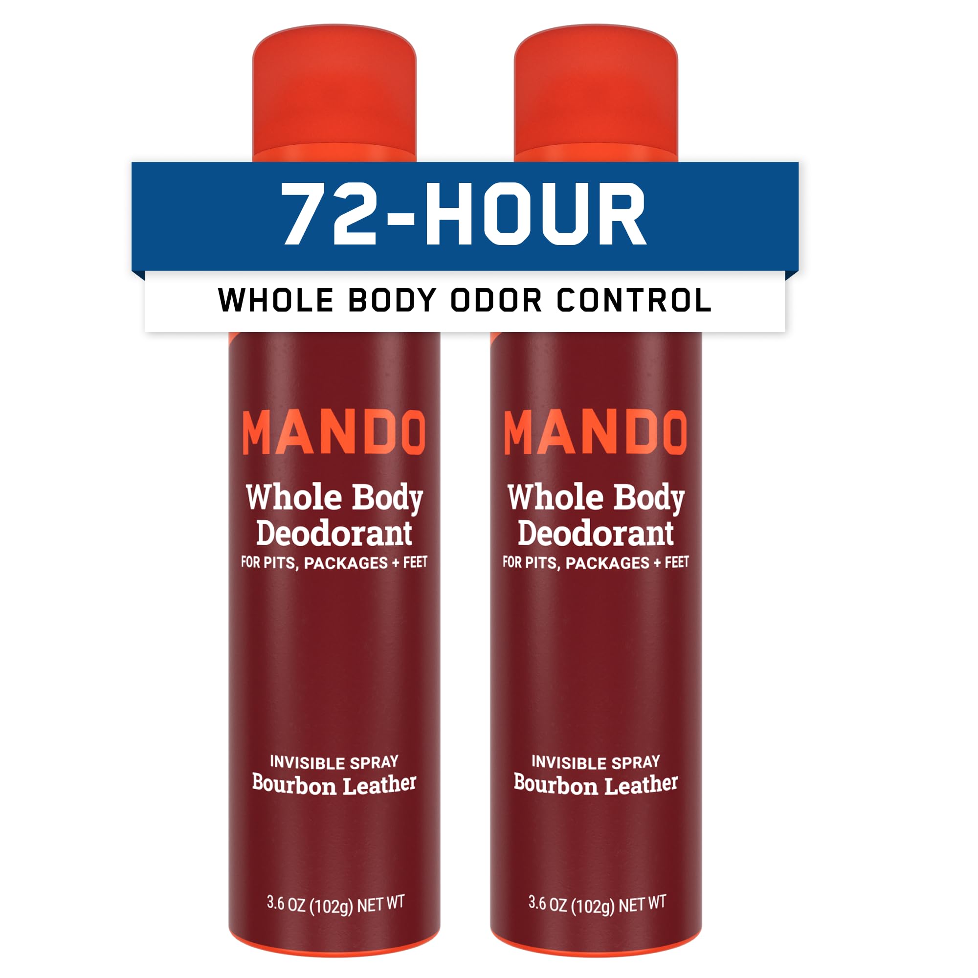 Mando Whole Body Deodorant for Men – Bourbon Leather, 72-Hour Odor Control, Aluminum & Benzene Free, 3.6 oz Cans (Pack of 2)