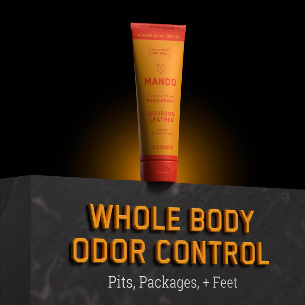 Mando Bourbon Leather Body Deodorant – 72 Hour Odor Control, Aluminum Free & Baking Soda Free | 3.0 oz Tube + 2.6 oz Solid Stick