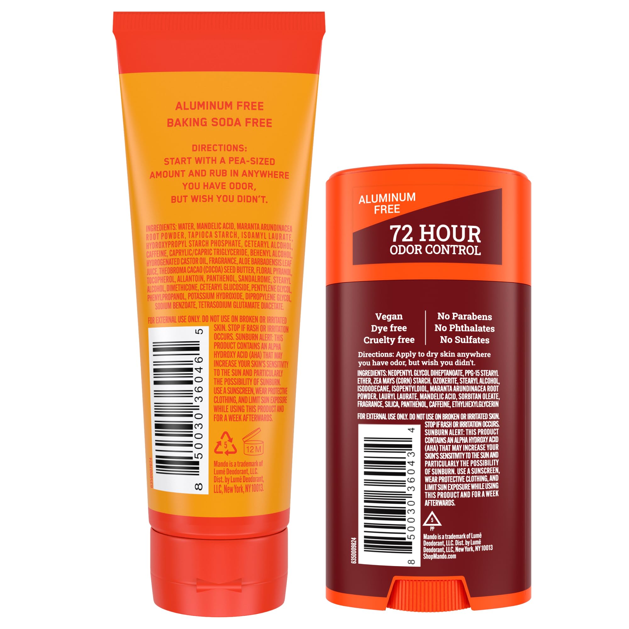 Mando Bourbon Leather Body Deodorant – 72 Hour Odor Control, Aluminum Free & Baking Soda Free | 3.0 oz Tube + 2.6 oz Solid Stick