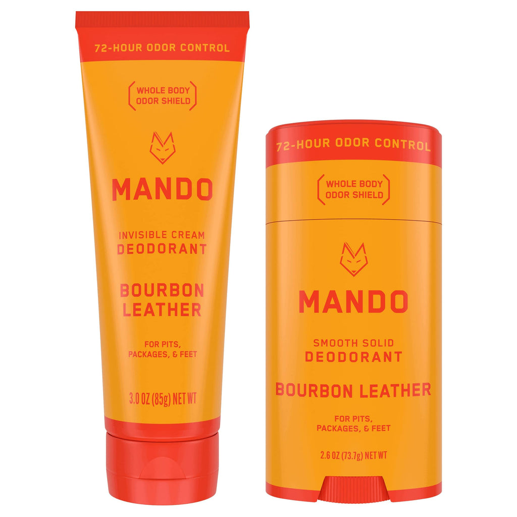 Mando Bourbon Leather Body Deodorant – 72 Hour Odor Control, Aluminum Free & Baking Soda Free | 3.0 oz Tube + 2.6 oz Solid Stick