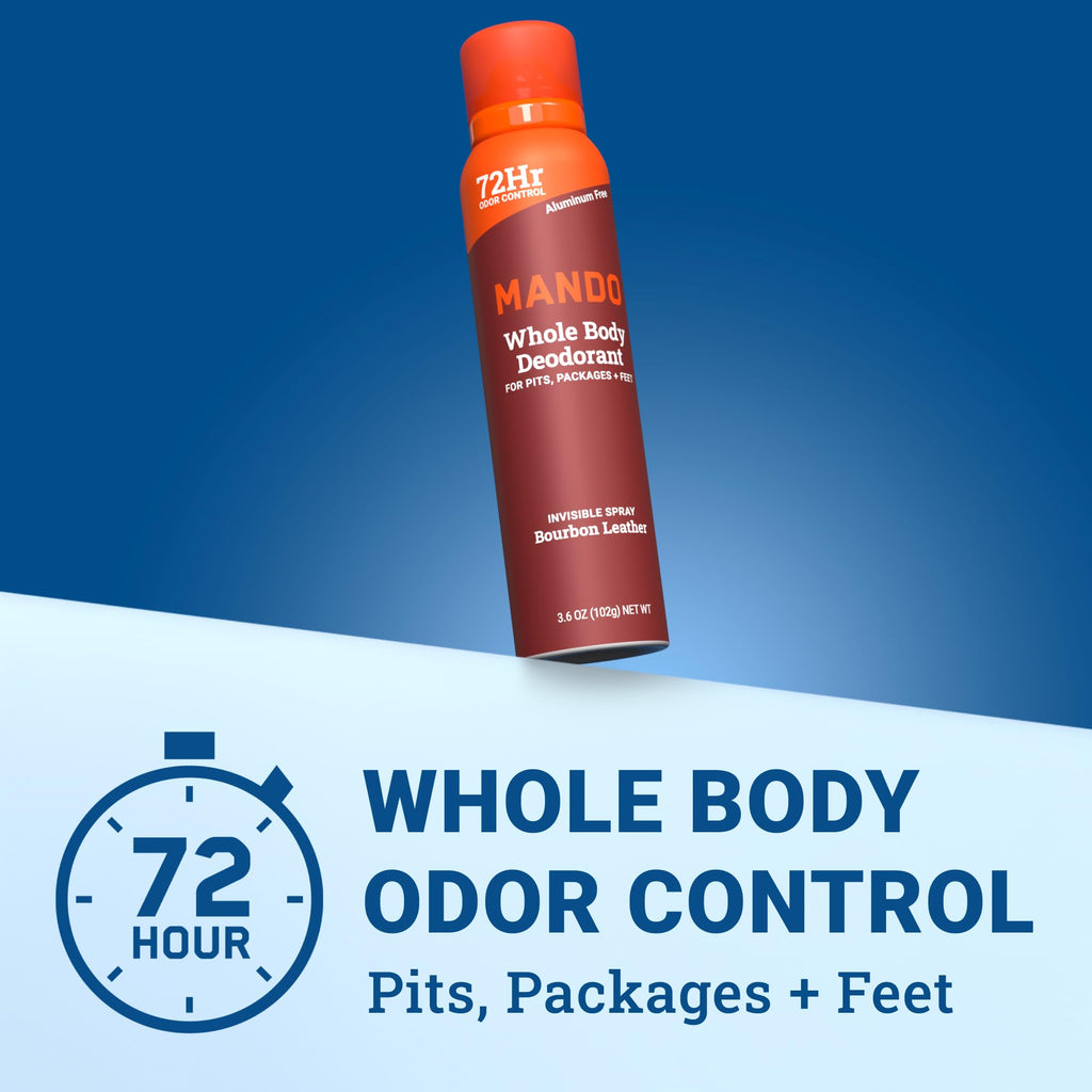 Mando Whole Body Deodorant for Men – Bourbon Leather, 72-Hour Odor Control, Aluminum & Benzene Free, 3.6 oz Cans (Pack of 2)