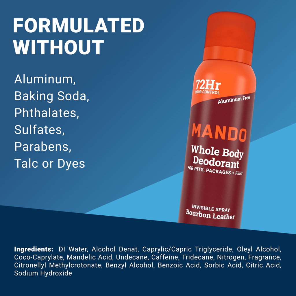 Mando Whole Body Deodorant for Men – Bourbon Leather, 72-Hour Odor Control, Aluminum & Benzene Free, 3.6 oz Cans (Pack of 2)