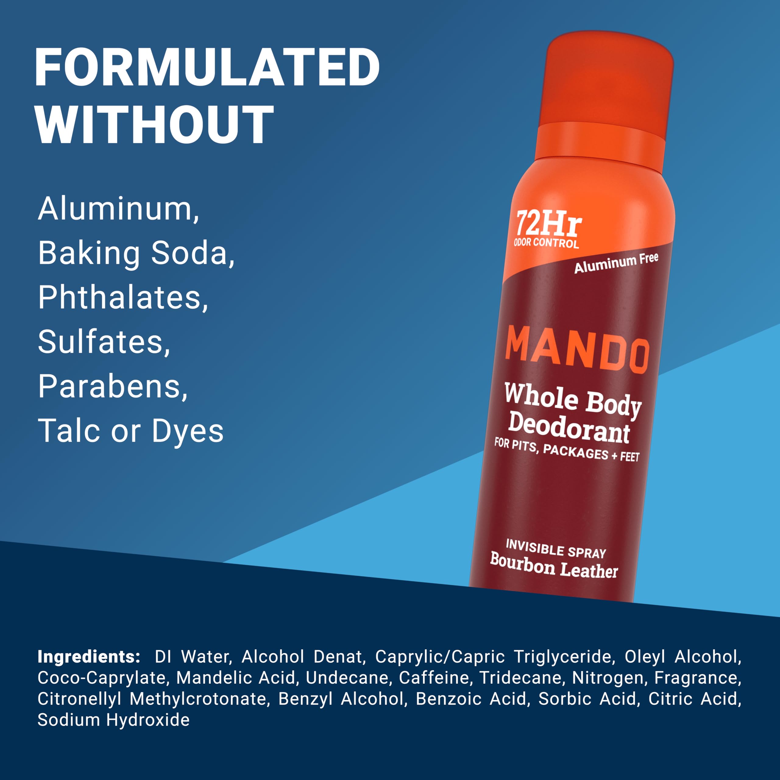 Mando Whole Body Deodorant for Men – Bourbon Leather, 72-Hour Odor Control, Aluminum & Benzene Free, 3.6 oz Cans (Pack of 2)