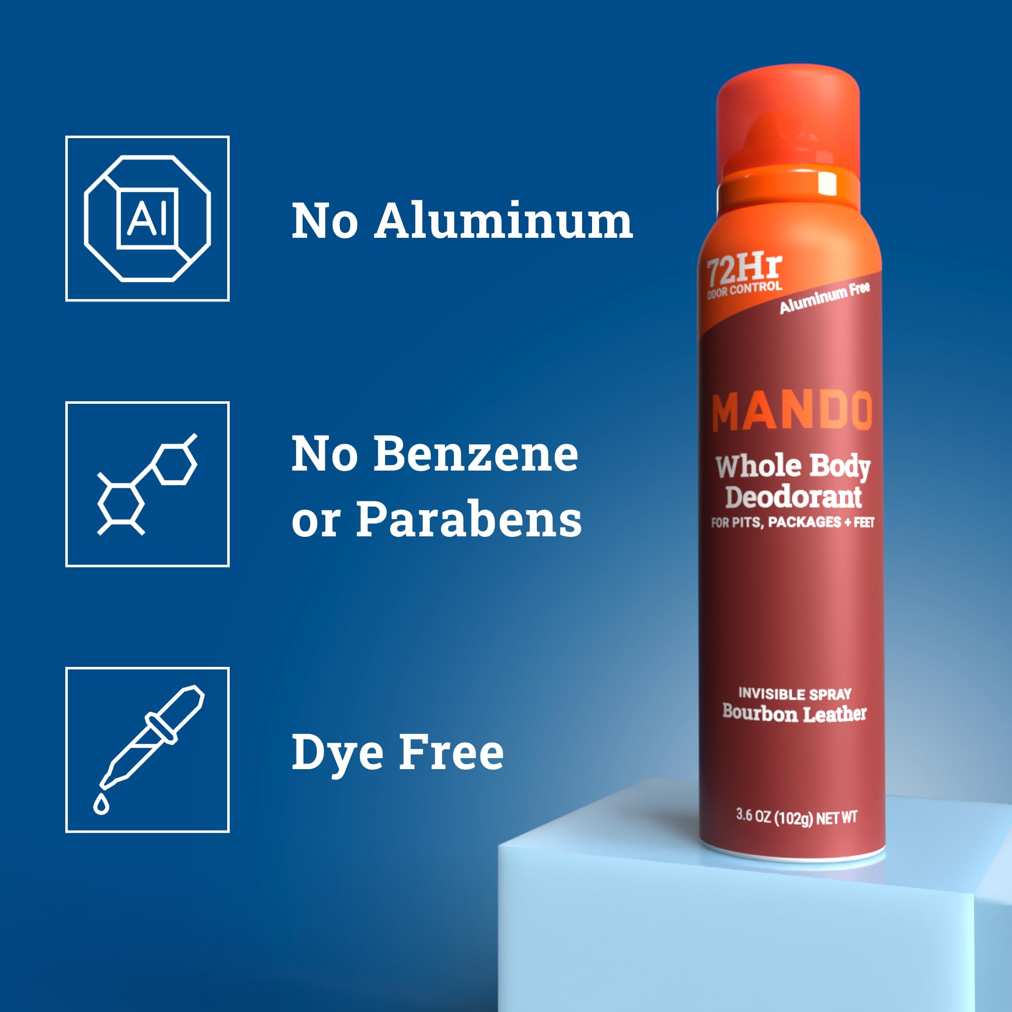 Mando Whole Body Deodorant for Men – Bourbon Leather, 72-Hour Odor Control, Aluminum & Benzene Free, 3.6 oz Cans (Pack of 2)
