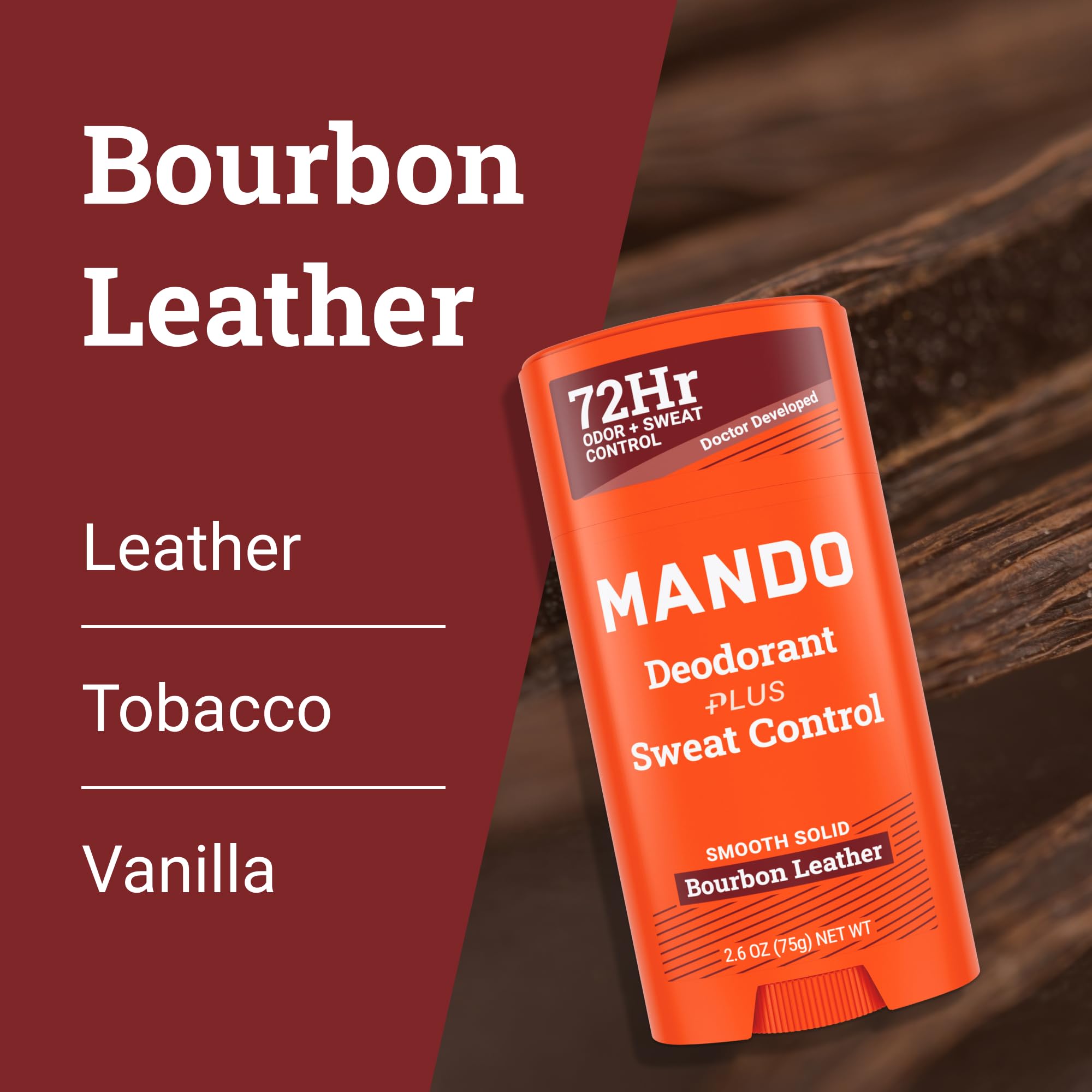 Mando Extra Strength Antiperspirant for Men – 72-Hour Odor & Sweat Control, Bourbon Leather, 2-Pack