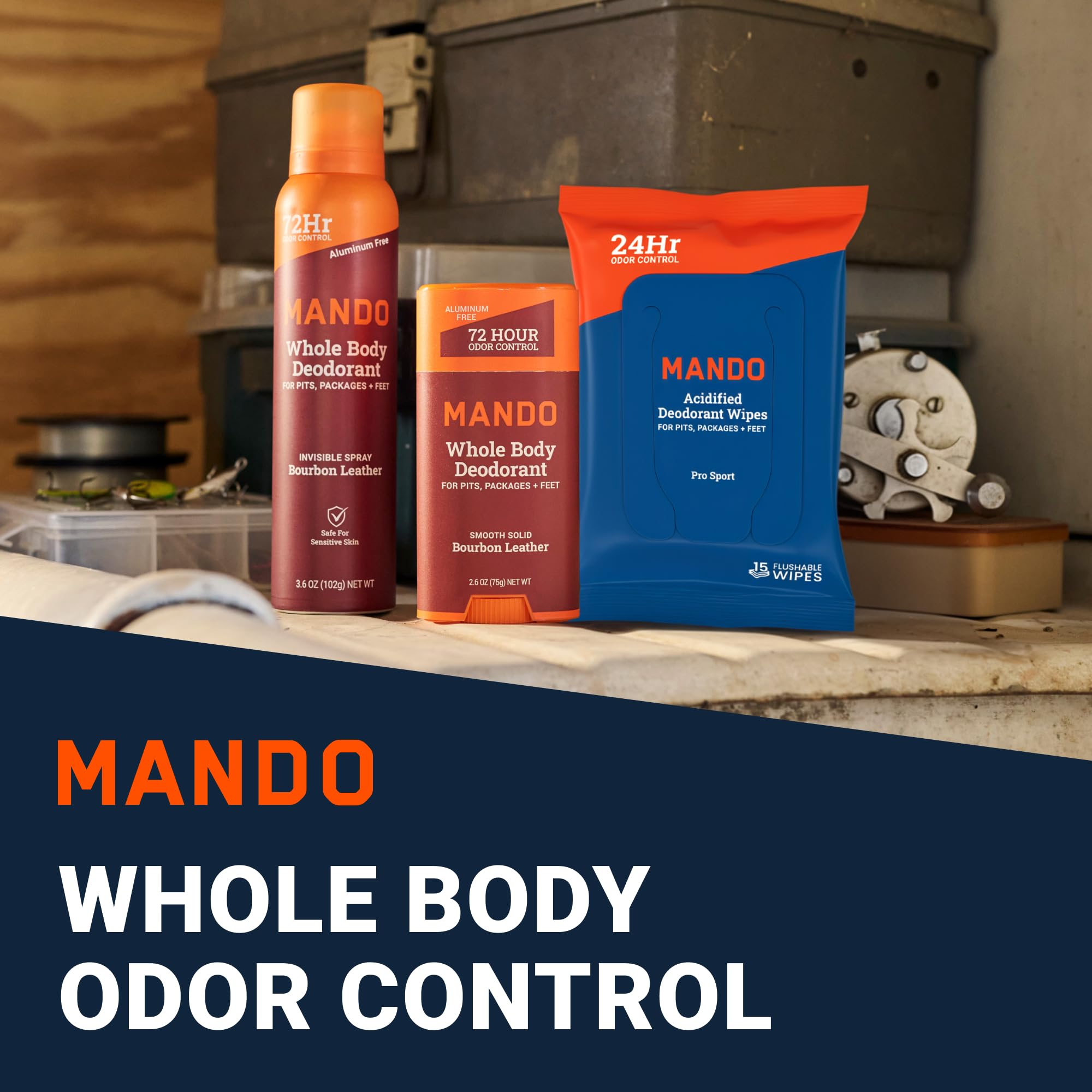 Mando Whole Body Three Piece System – Bourbon Leather | Aluminum & Baking Soda Free Odor Control