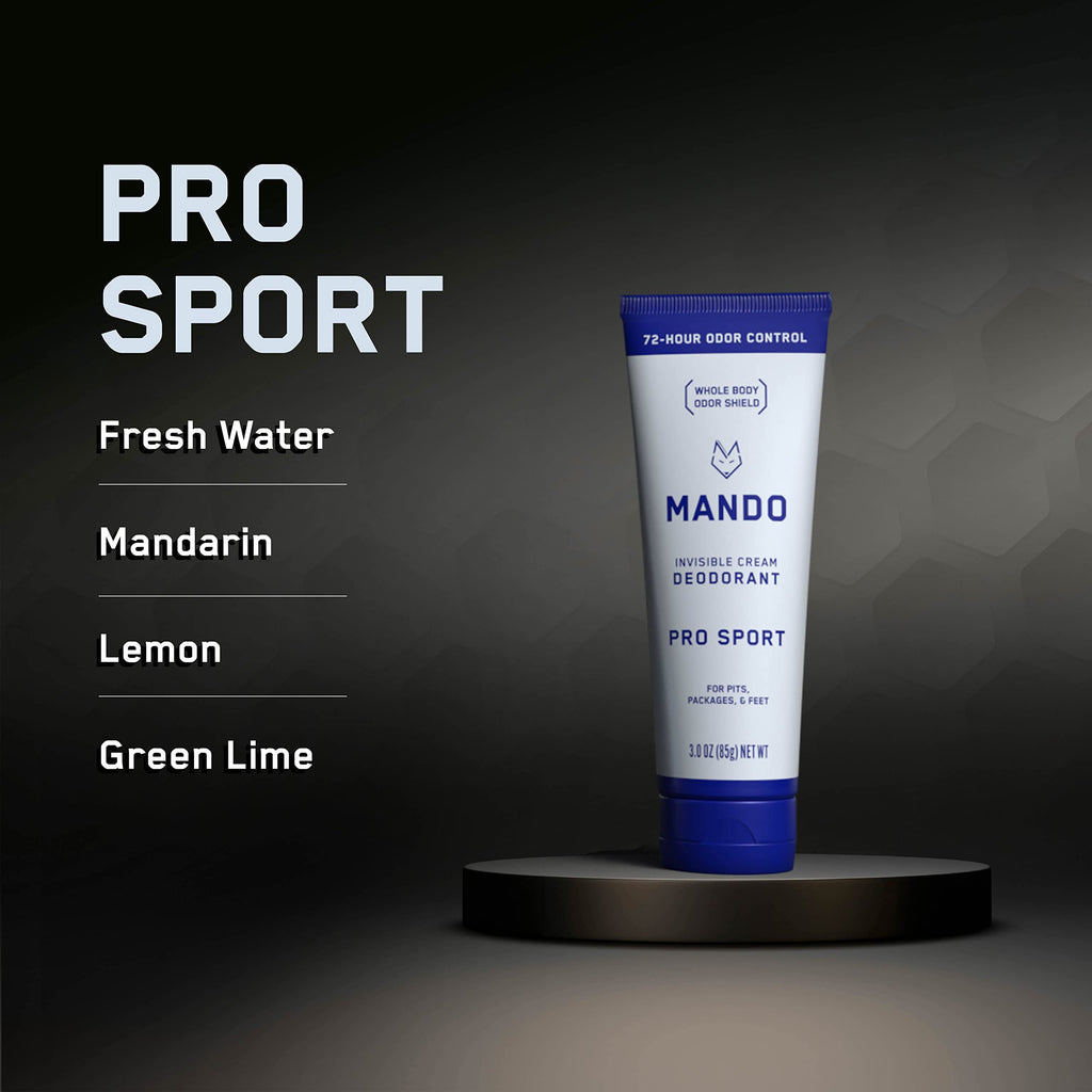 Mando Whole Body Deodorant for Men - Invisible Cream, 72-Hour Odor Control, Aluminum & Baking Soda Free (Pro Sport)