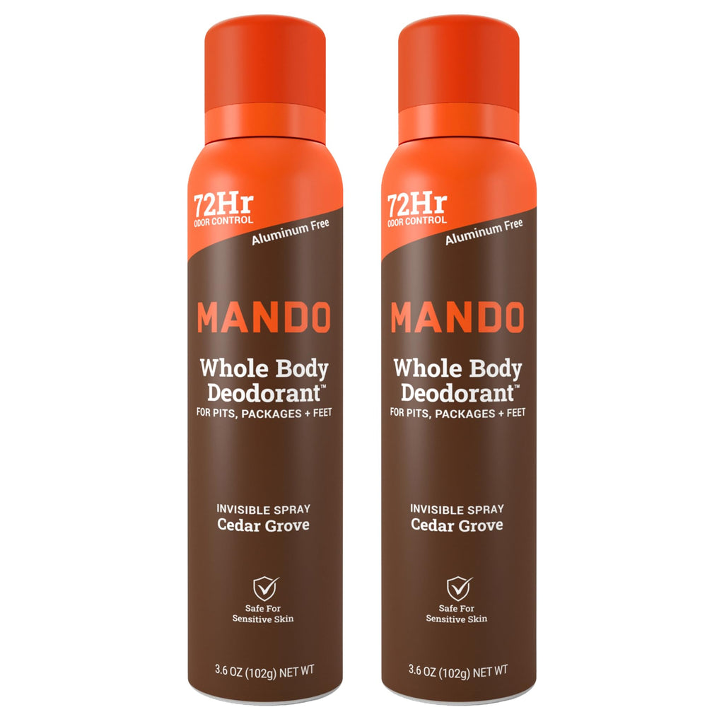 Mando Whole Body Deodorant Spray for Men – Cedar Grove – 72 Hr Odor Control (2-Pack)
