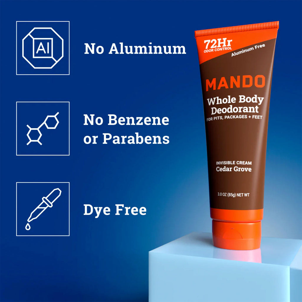 Mando Whole Body Deodorant - Cedar Grove - Aluminum-Free Invisible Cream Deodorant - 3.0 oz (Pack of 01)