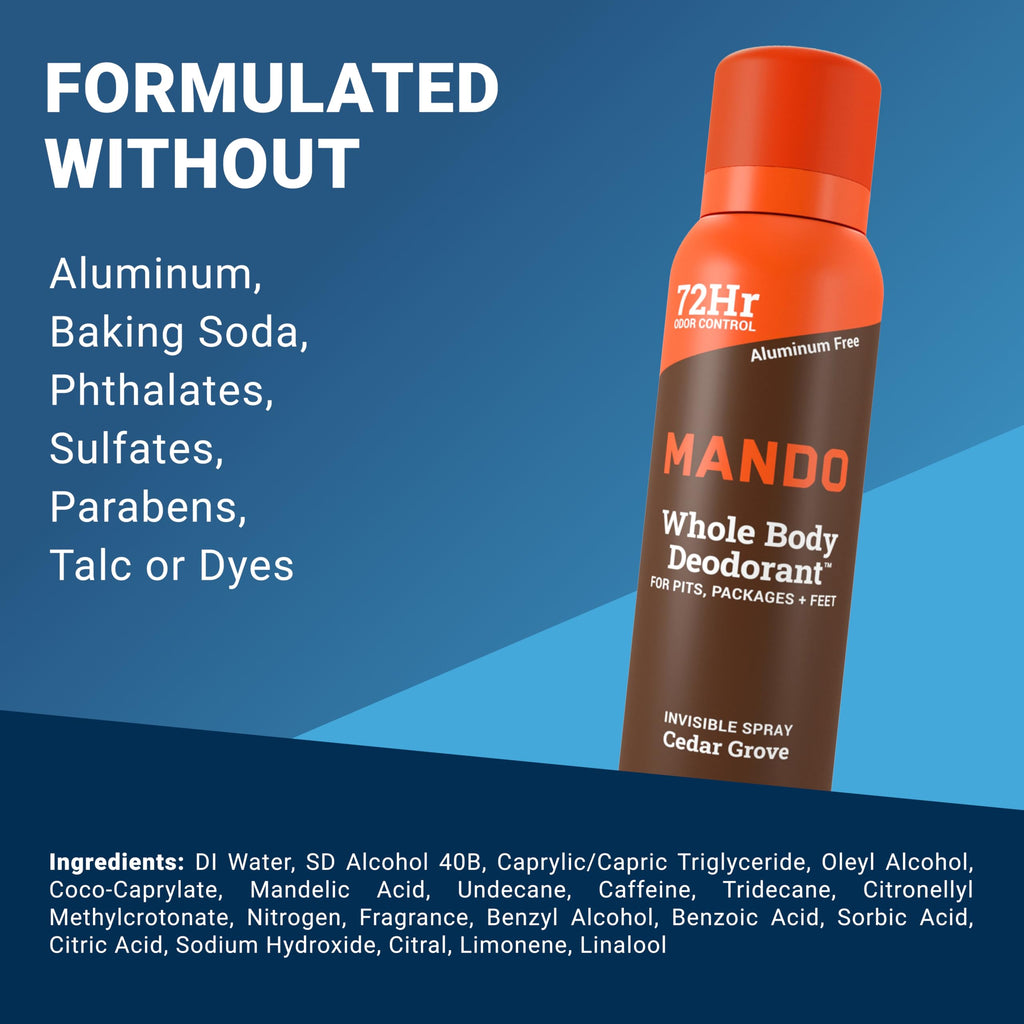 Mando Whole Body Deodorant Spray for Men – Cedar Grove – 72 Hr Odor Control (2-Pack)