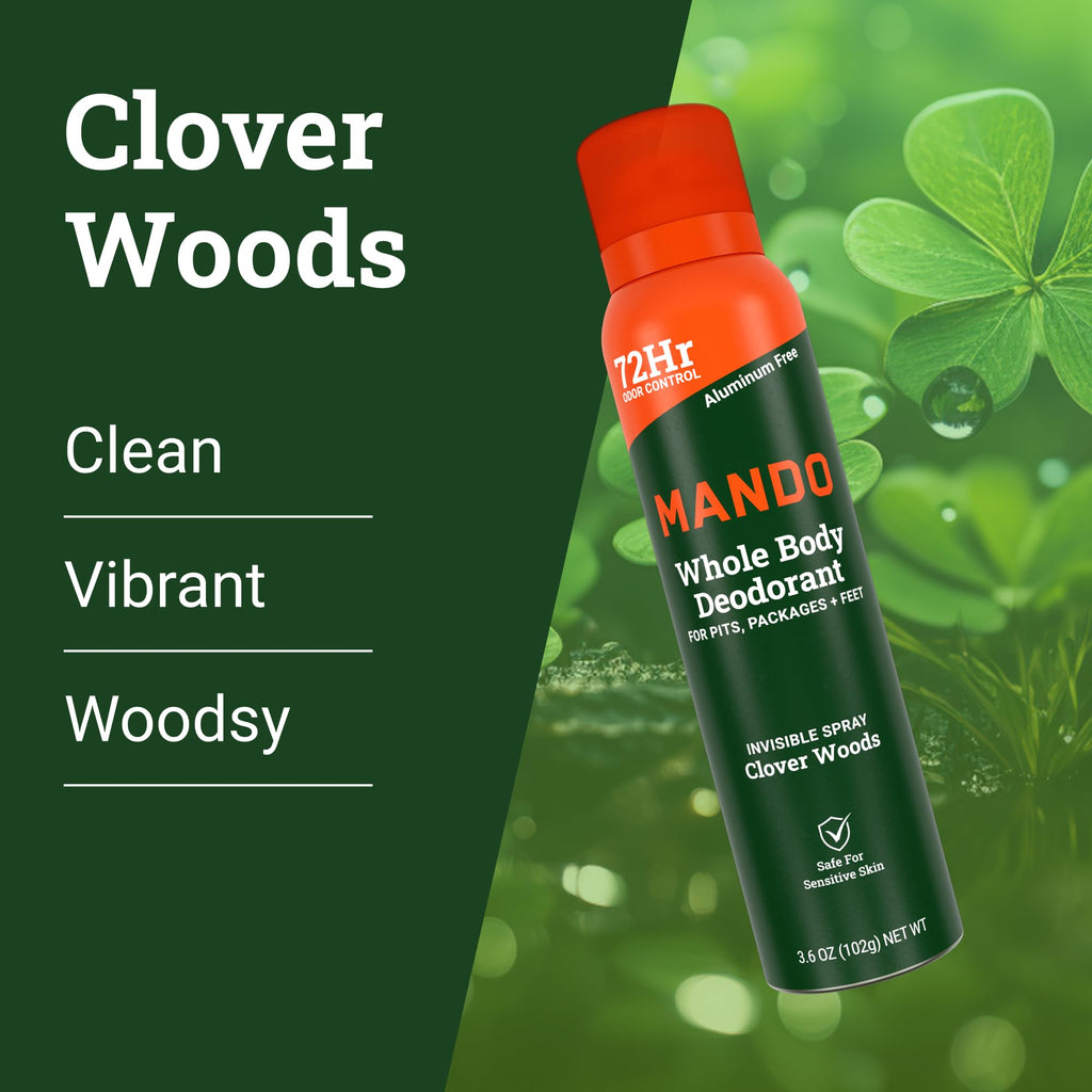 Mando Whole Body Deodorant for Men – Clover Woods Invisible Spray, 72-Hour Odor Control, Aluminum & Benzene Free