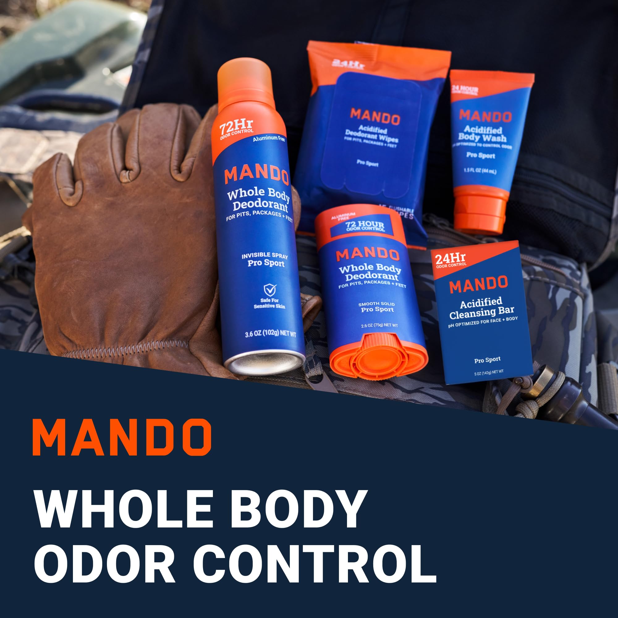 Mando Whole Body Starter Kit - Aluminum-Free Odor Control for Men - Pro Sport