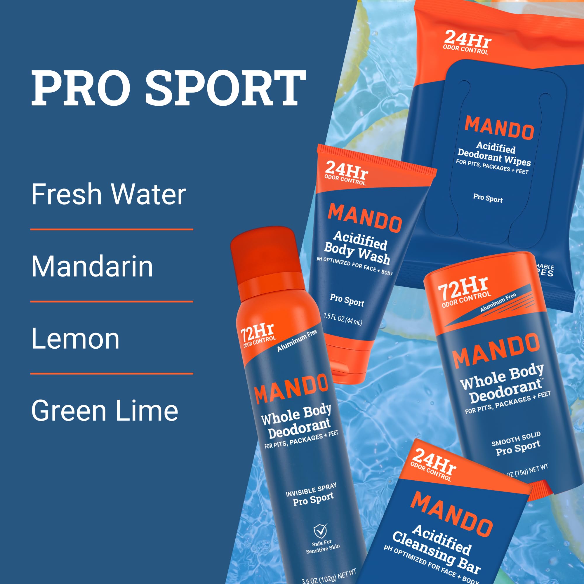 Mando Whole Body Starter Kit - Aluminum-Free Odor Control for Men - Pro Sport