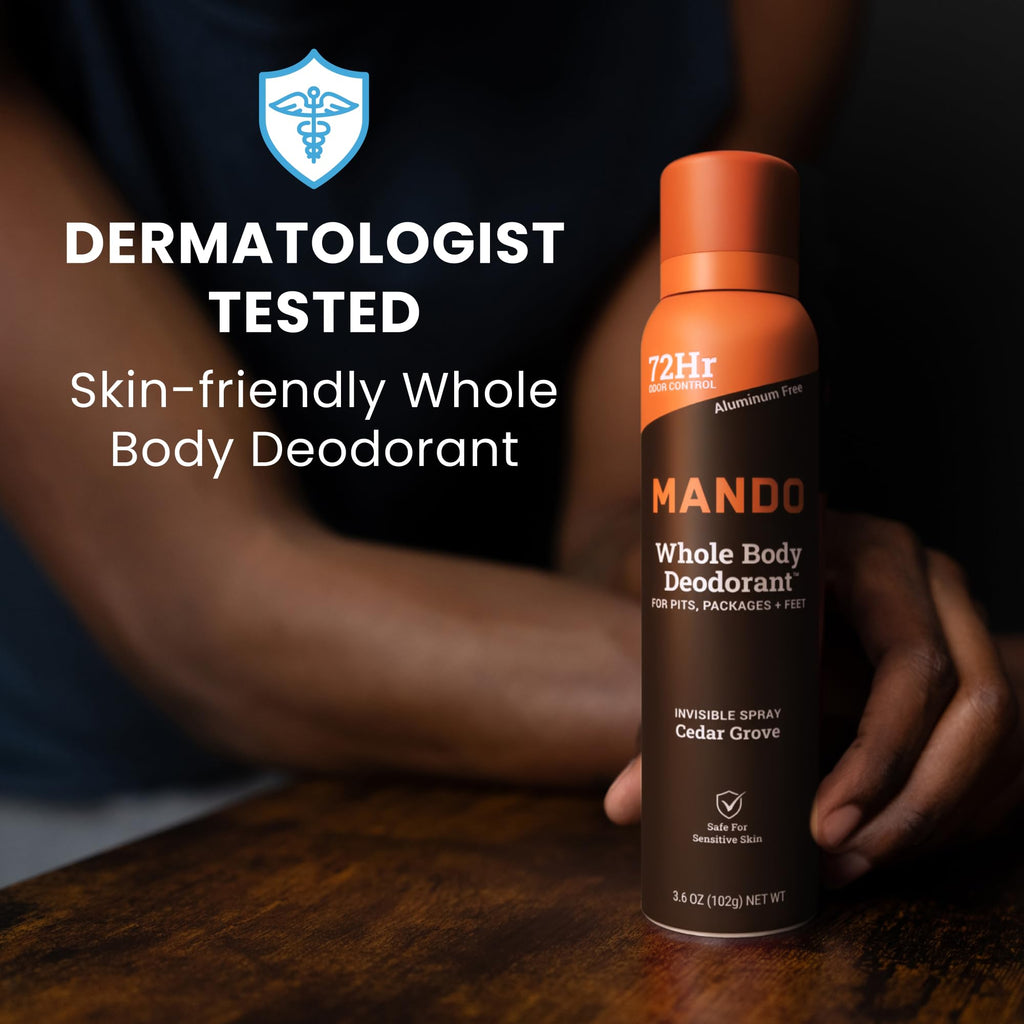 Mando Whole Body Deodorant Spray for Men – Cedar Grove – 72 Hr Odor Control (2-Pack)