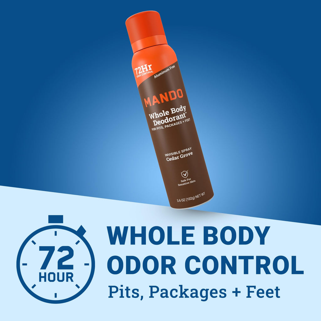 Mando Whole Body Deodorant Spray for Men – Cedar Grove – 72 Hr Odor Control (2-Pack)