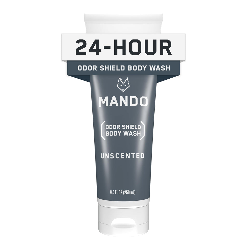 Mando Odor Shield Body Wash - 24 Hour Odor Control - Unscented, SLS & Paraben Free - 8.5 oz
