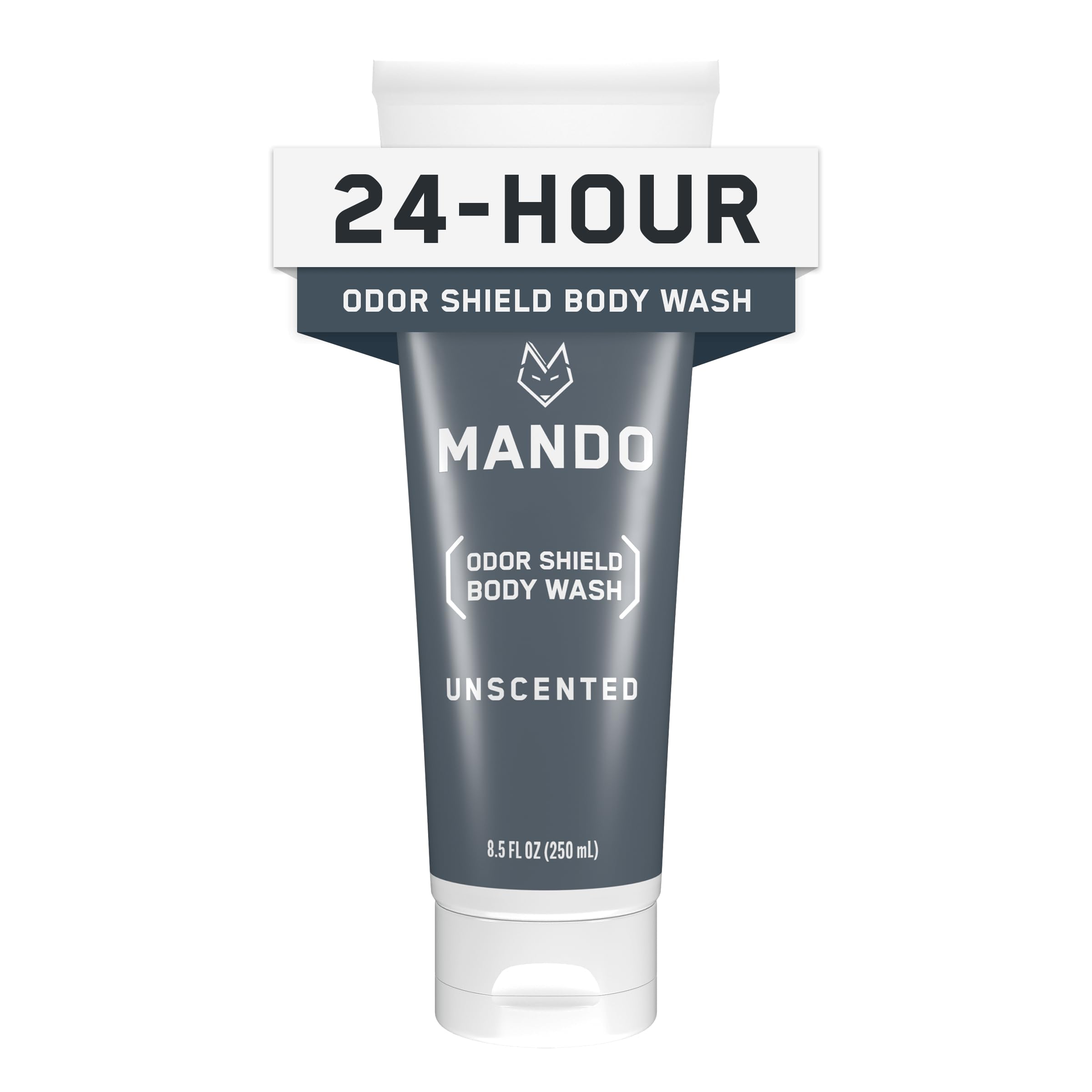 Mando Odor Shield Body Wash - 24 Hour Odor Control - Unscented, SLS & Paraben Free - 8.5 oz