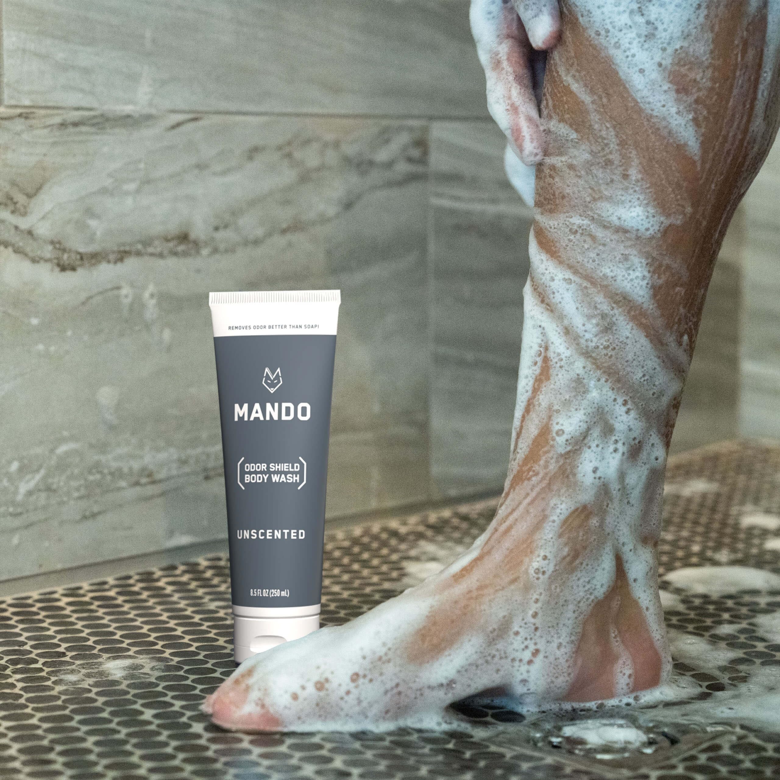 Mando Odor Shield Body Wash - 24 Hour Odor Control - Unscented, SLS & Paraben Free - 8.5 oz