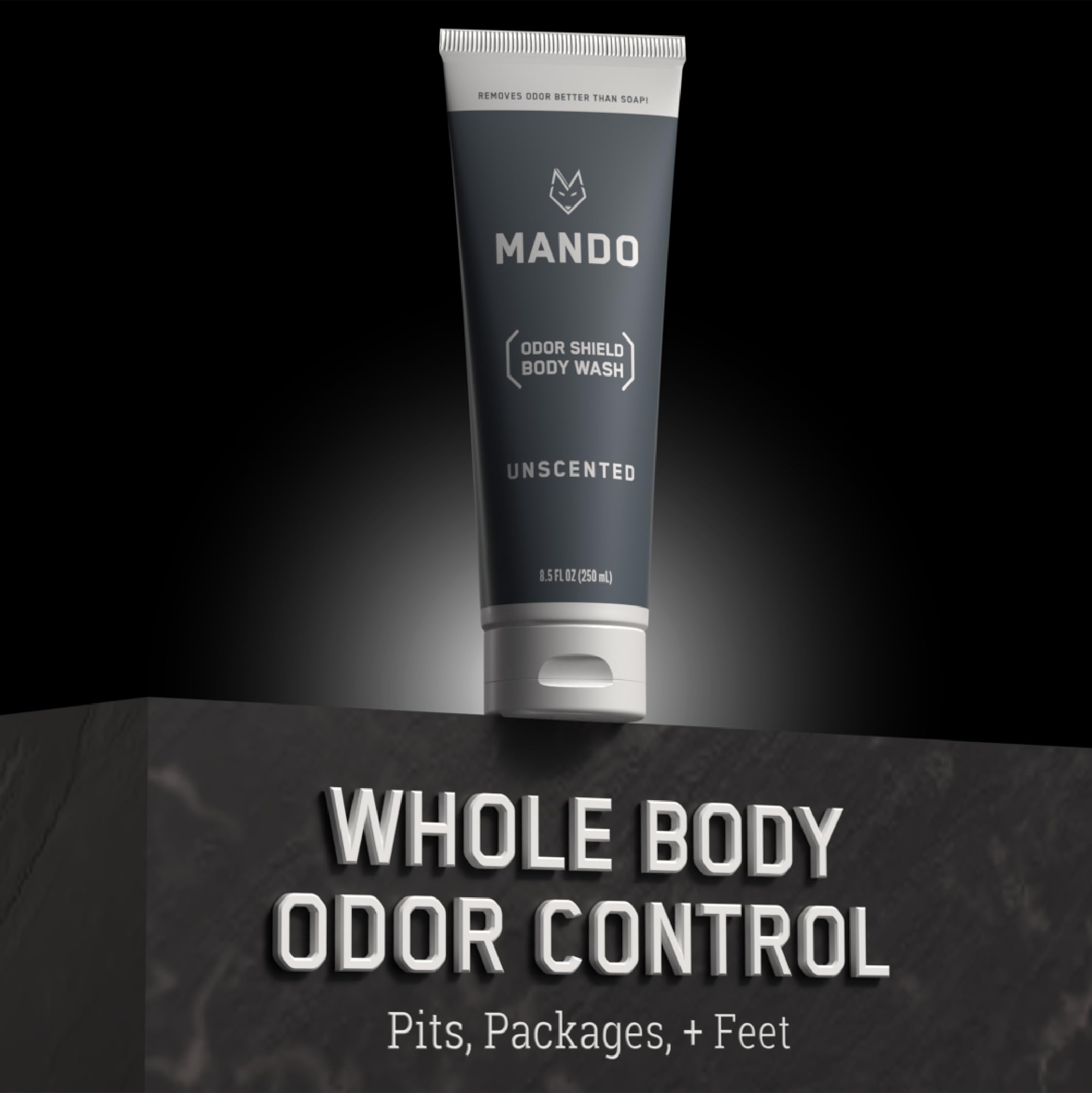 Mando Odor Shield Body Wash - 24 Hour Odor Control - Unscented, SLS & Paraben Free - 8.5 oz
