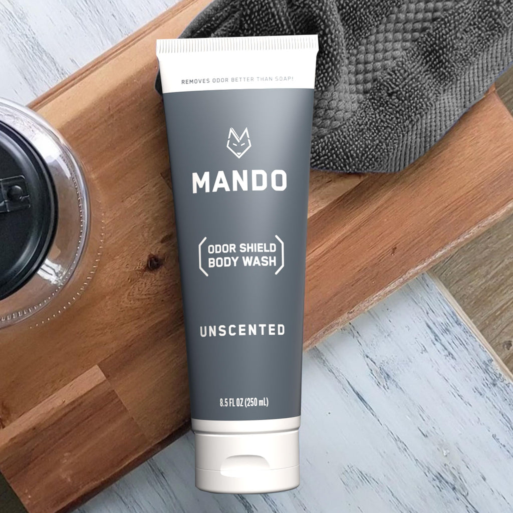 Mando Odor Shield Body Wash - 24 Hour Odor Control - Unscented, SLS & Paraben Free - 8.5 oz