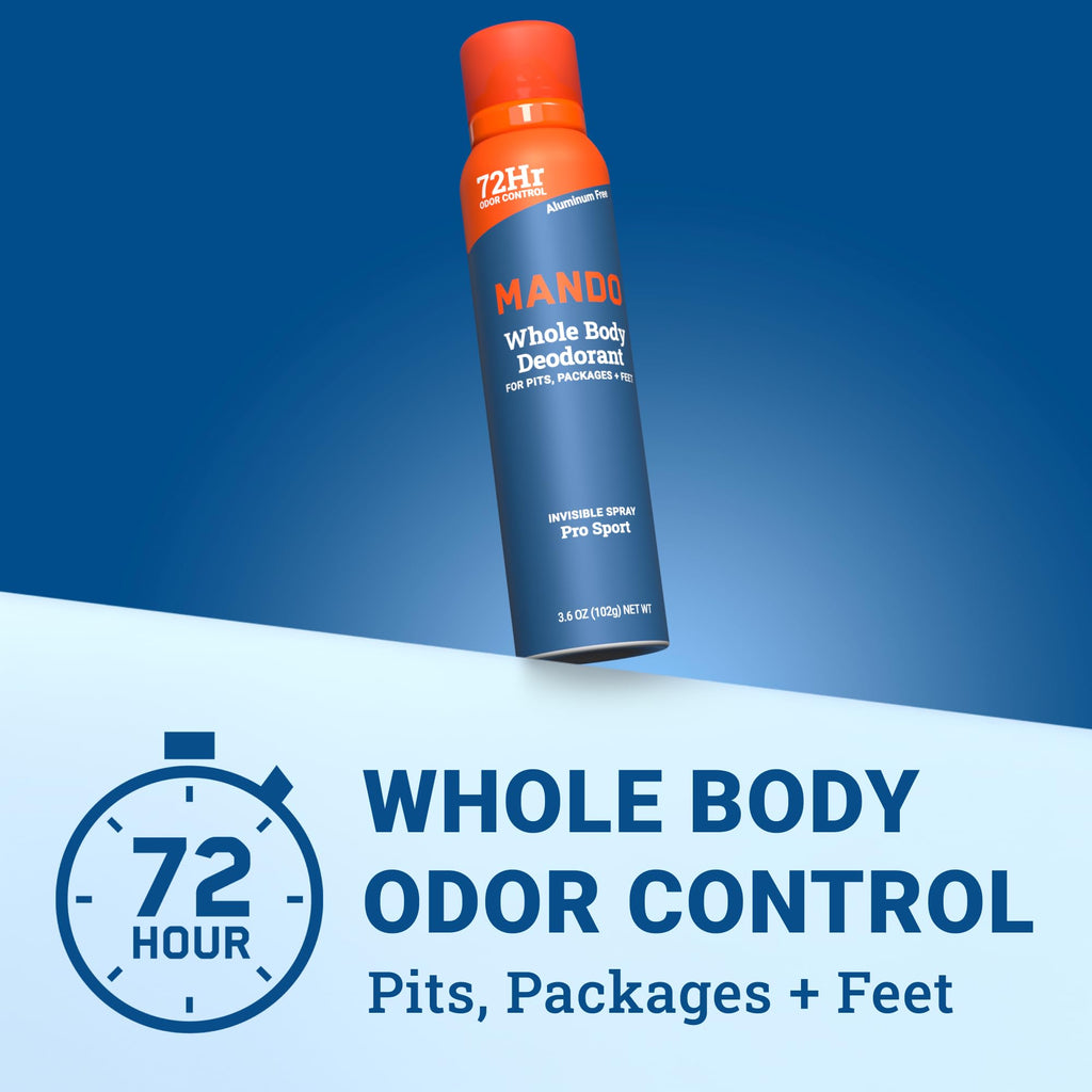 Mando Pro Sport Whole Body Deodorant for Men | Invisible Spray, 72-Hour Odor Control