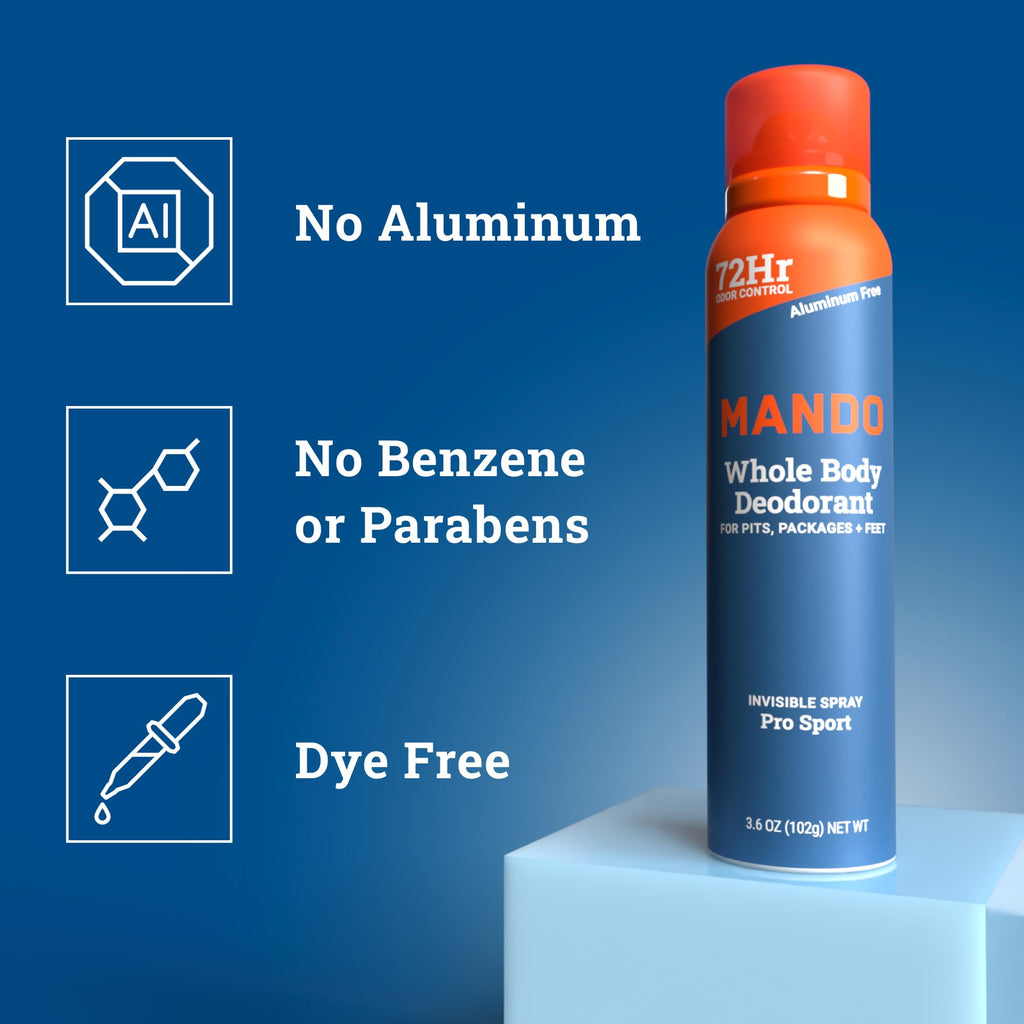 Mando Pro Sport Whole Body Deodorant for Men | Invisible Spray, 72-Hour Odor Control