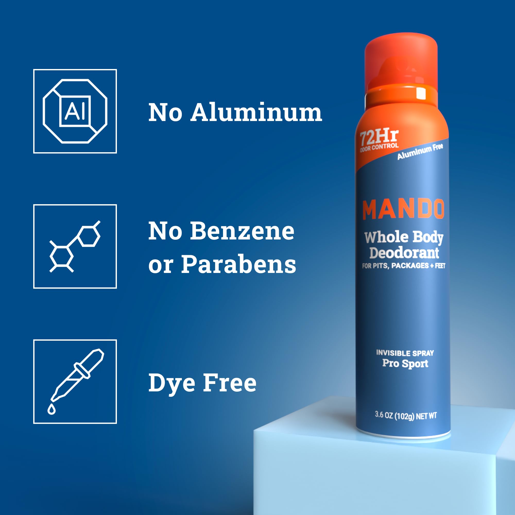 Mando Pro Sport Whole Body Deodorant for Men | Invisible Spray, 72-Hour Odor Control