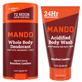 Mando Smooth Solid Stick (2.6 oz) + Acidified Body Wash (1.5 oz) – All-Day Odor Control, Bourbon Leather