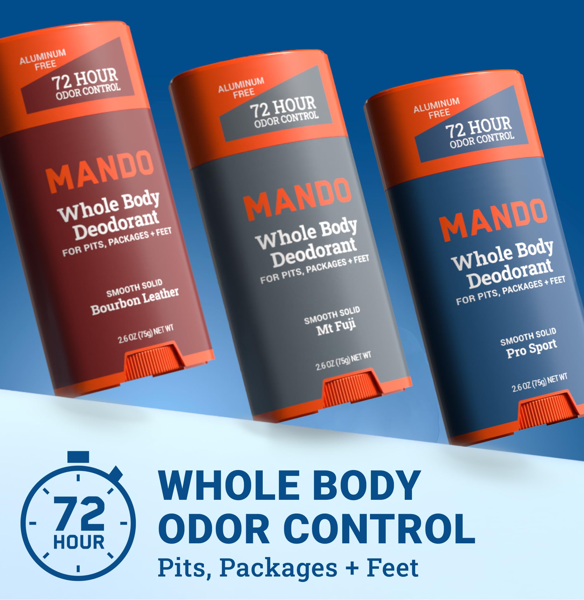 Mando Whole Body Deodorant for Men – 72-Hour Odor Control, Aluminum-Free & Baking Soda Free (Pack of 3)