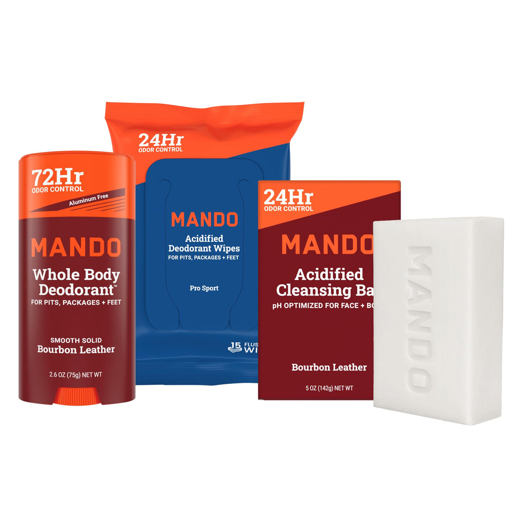 Mando Whole Body Deodorant 3-Pc System – Bourbon Leather, Aluminum & Baking Soda Free