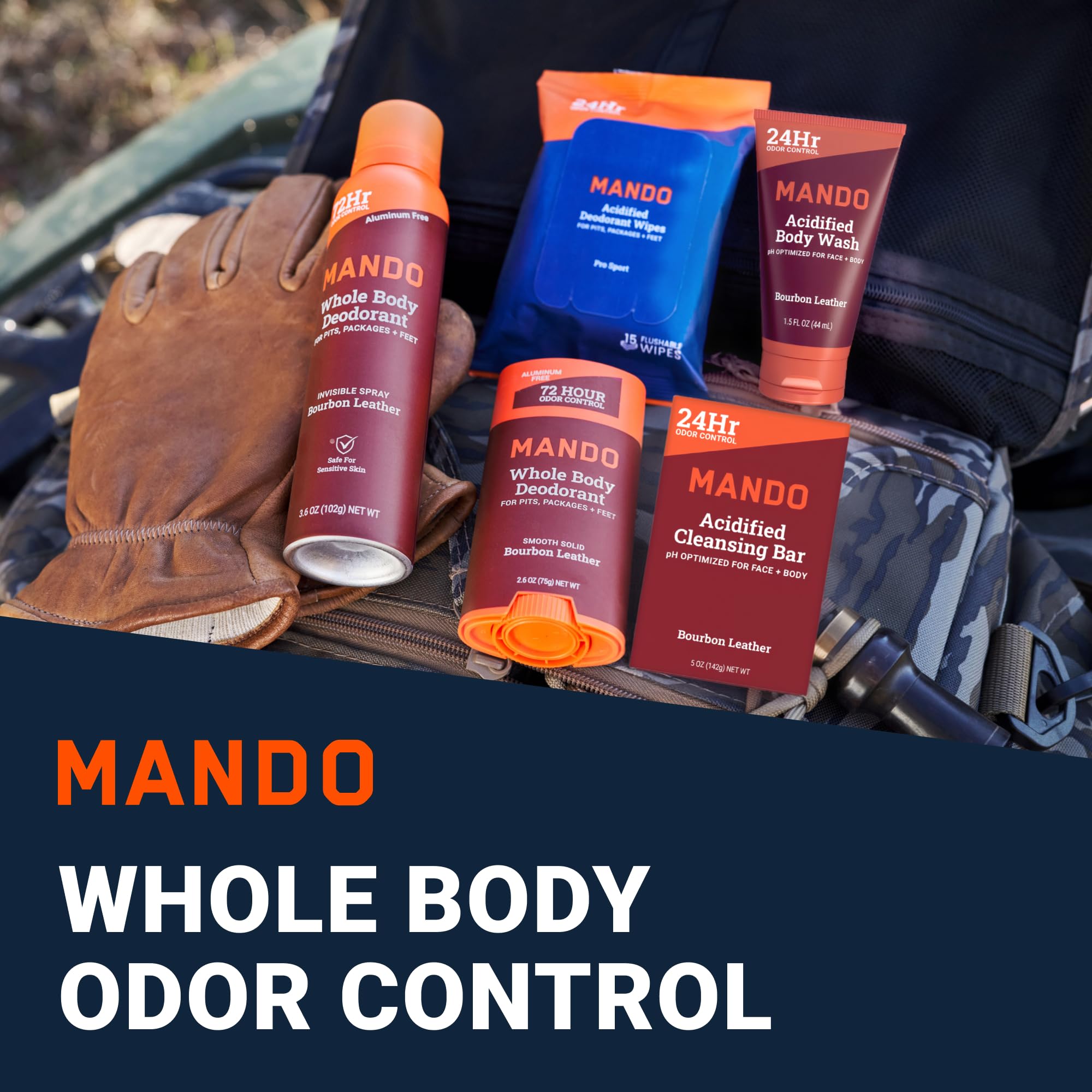 Mando Whole Body Starter Kit – Aluminum-Free Odor Control, Bourbon Leather